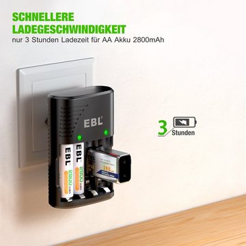 EBL 4 Fach 9V Akku Ladegerät für NI-MH AA/AAA Akku Schnell Ladegerät Batterie-Ladegerät (1-tlg)