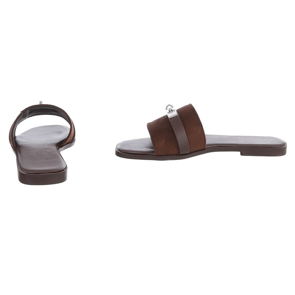 Ital-Design Damen Pantolette mit Metall-Detail und flachem Fußbett Pantolette (91742325) Blockabsatz Pantoletten in Braun – Bild 5 von 5