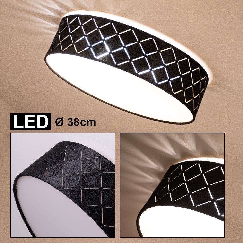 etc-shop LED Deckenleuchte, LED Textil Decken Lampe Wohn Ess Zimmer Holz Optik Beleuchtung- Schwarz-Gold