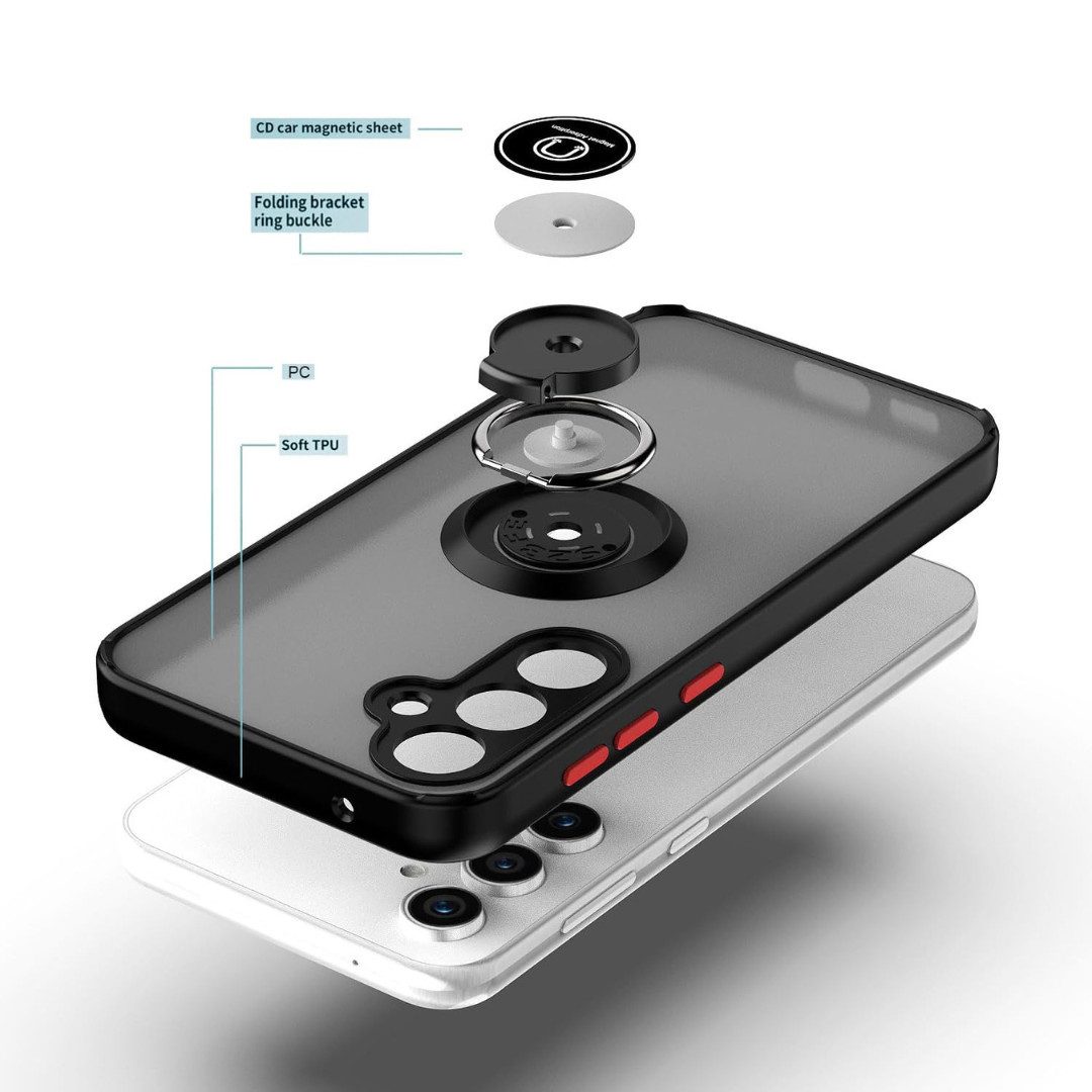 SmartUP Smartphone-Hülle Hülle für Samsung Galaxy S24+ Schutzhülle Handyhülle Slim Case, Ringhalter, Standfunktion