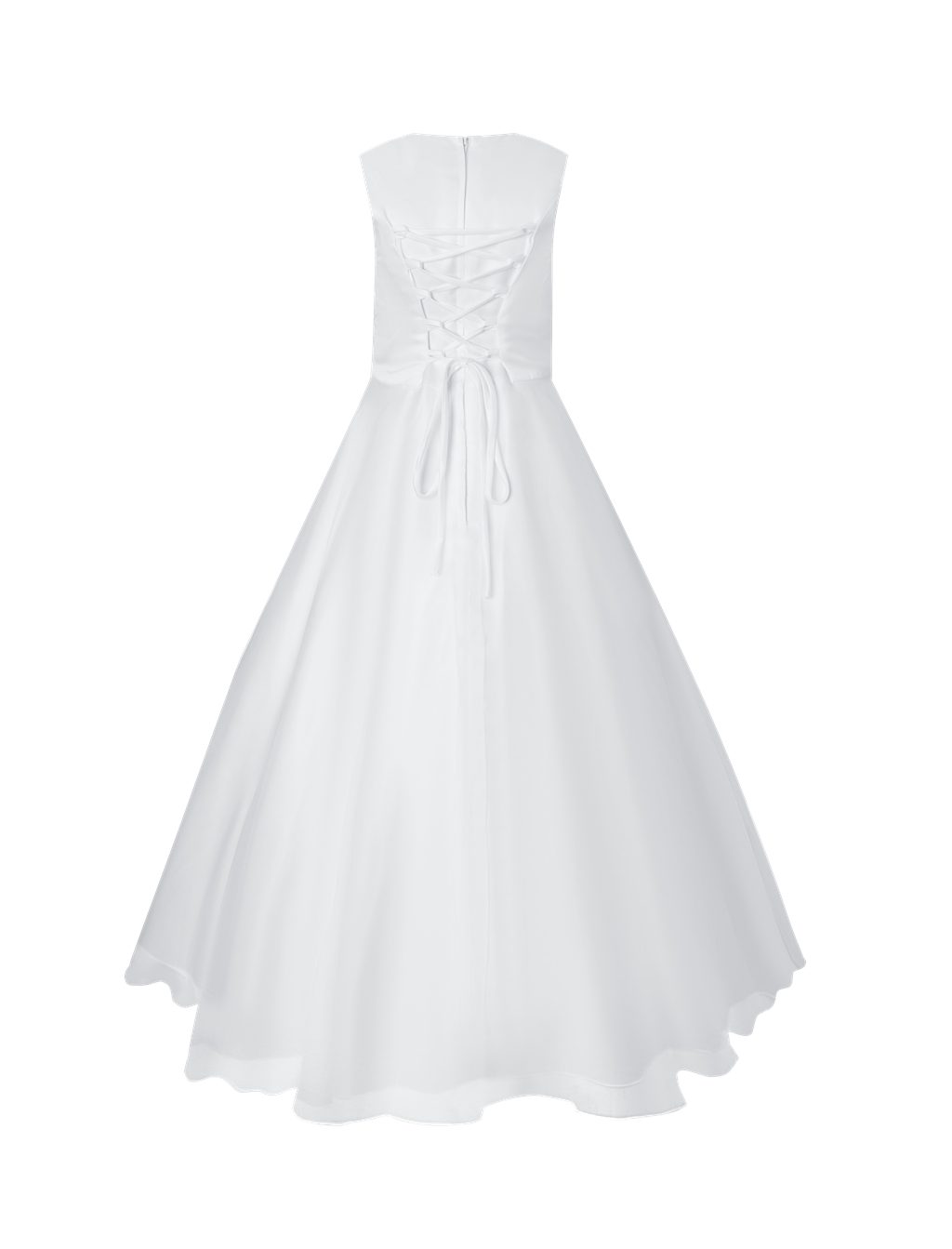 Märchenburg Satinkleid HOCHELEGANTES Kommunionkleid m. Reifrock Spitzenkleid Chiffon Satin - KOMMUNIONKLEID - Maiglöckchen 2026 -