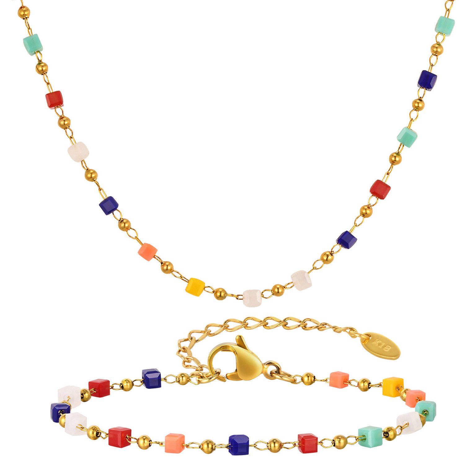 KARMA Schmuckset Bunt Gold Damen Halskette 40 cm Armband (Bohoschmuck, mode günstig online kaufen