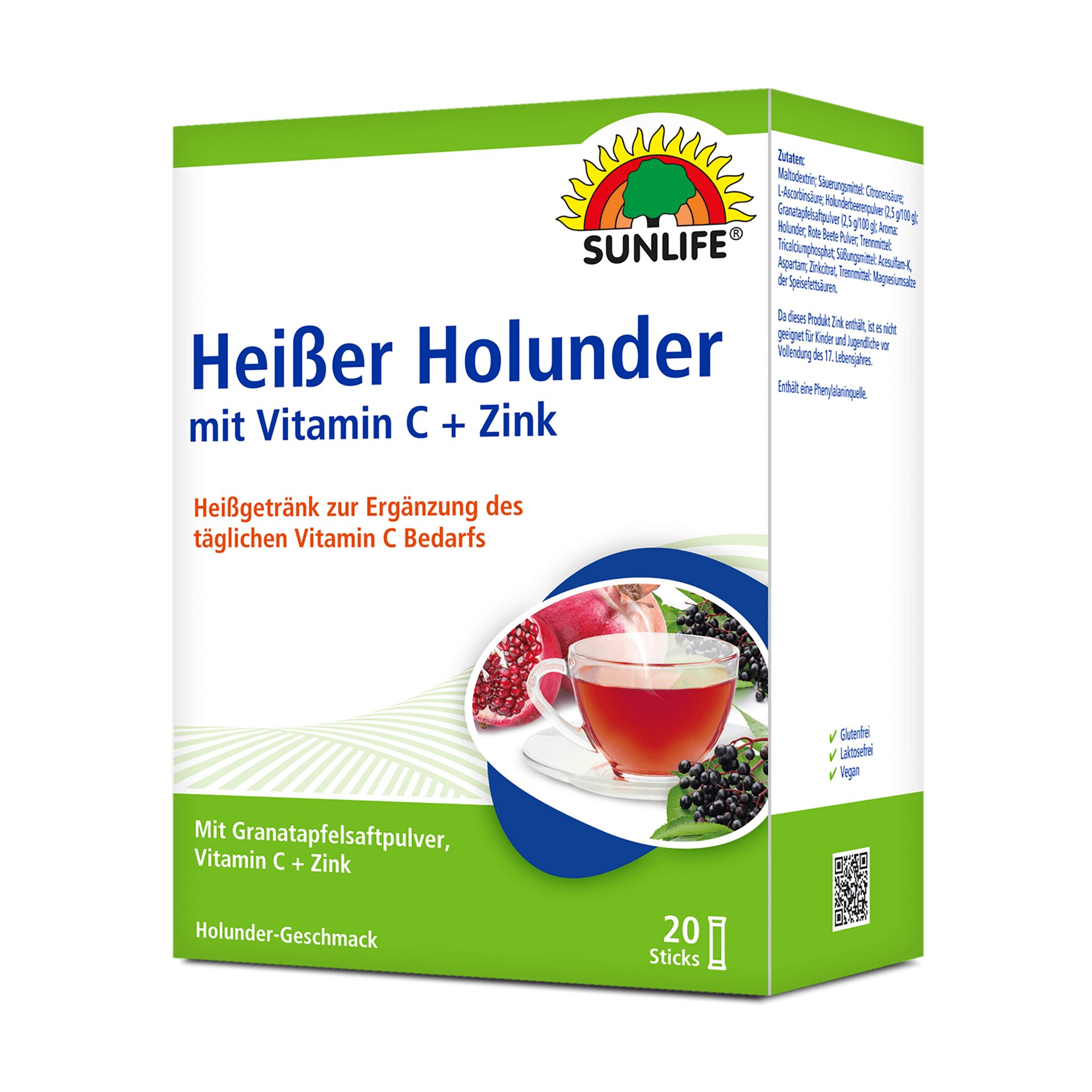 SUNLIFE SUNLIFE® Heißer Holunder 20 Sticks Gesundheit Husten + Vitamin C 1 x täglich den Inhalt eines Sticks mit 150 ml heißem oder kaltem Wasser übergießen, umrühren und trinken