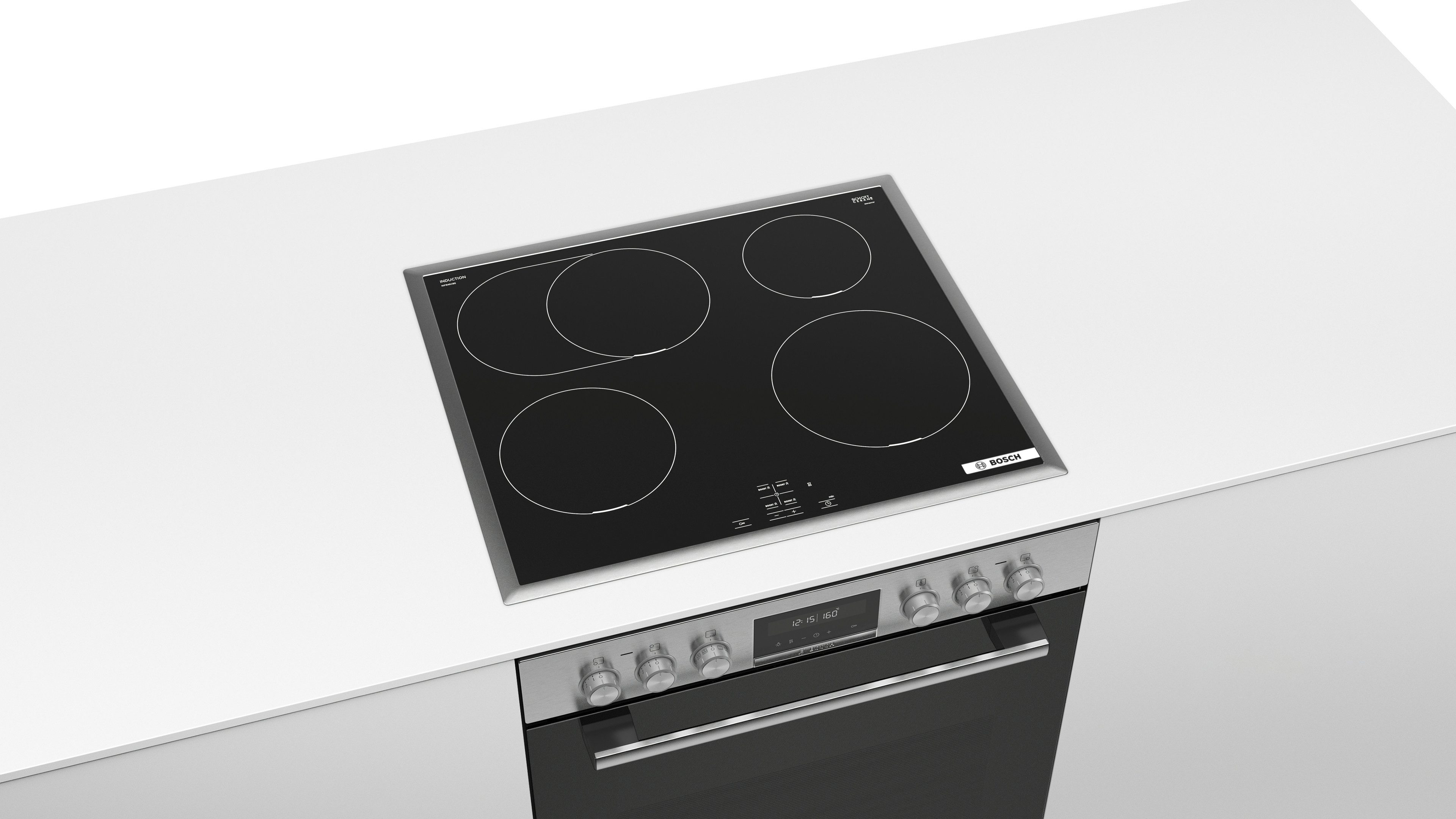 BOSCH Induktions Herd-Set HND615LS67, mit Backwagen, Hydrolyse, Backwagen mit ausziehbarer Tür für bequemes Kochen & Backen
