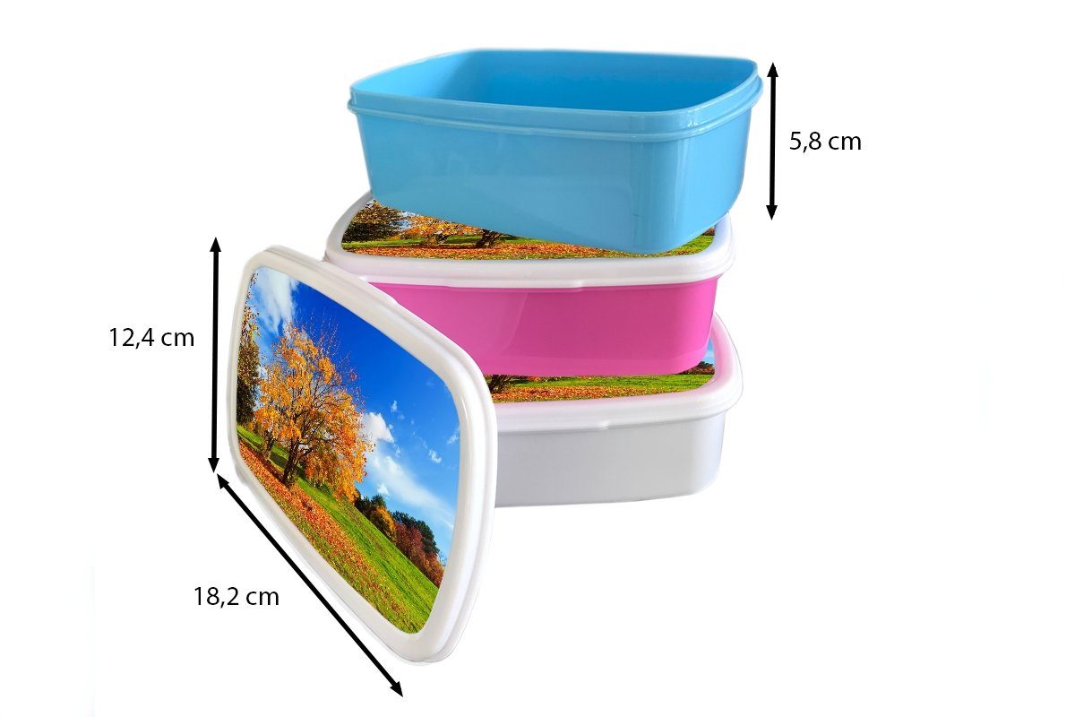 Jahreszeiten, rosa Kunststoff, - Brotdose Baum MuchoWow (2-tlg), Kunststoff Mädchen, Kinder, Snackbox, Brotbox Erwachsene, Blätter - für - Herbst Lunchbox