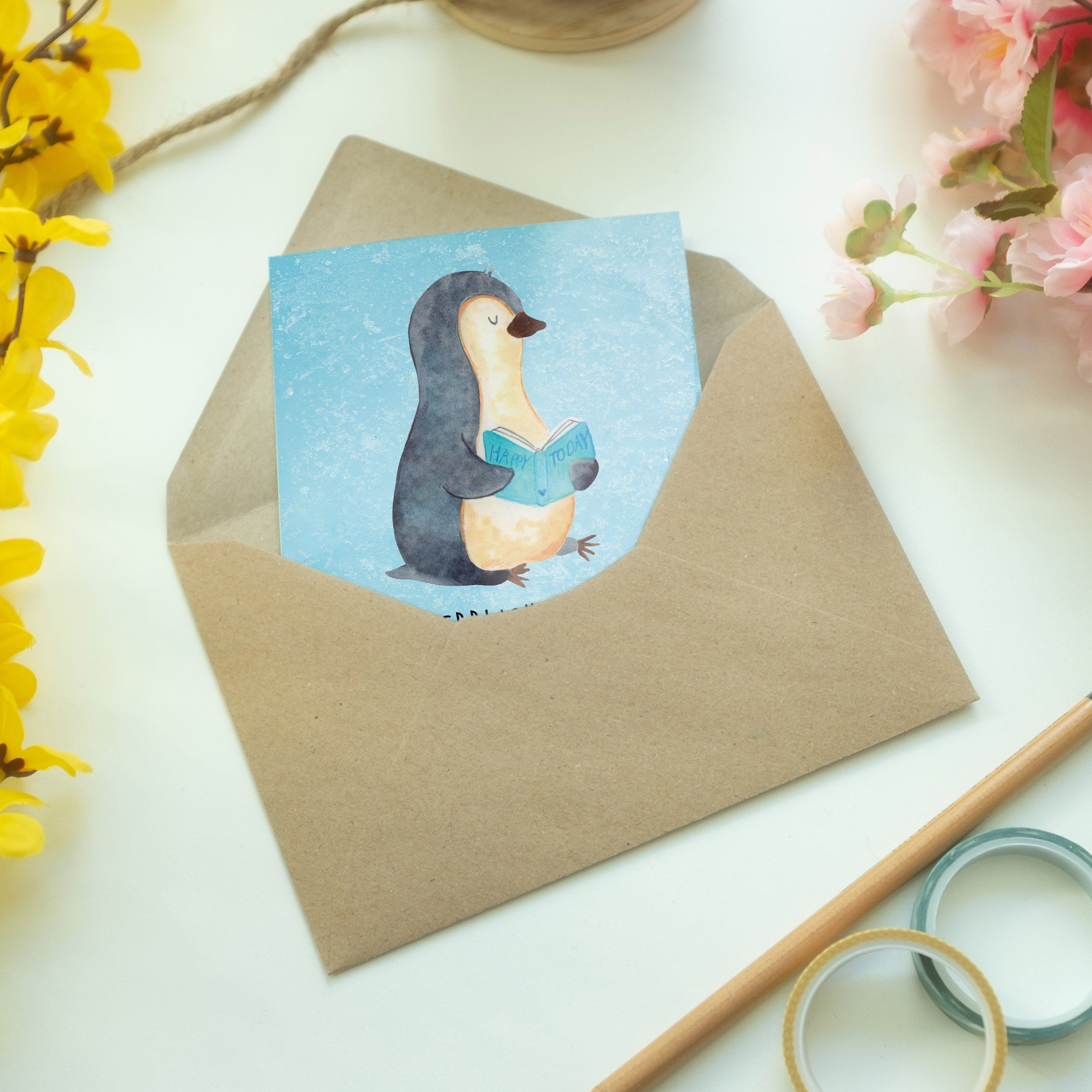 - Mrs. Hochzeitskarte, Buch & Mr. Geschenk, Panda Grußkarte Geburt Pinguin - Klappkarte, Eisblau