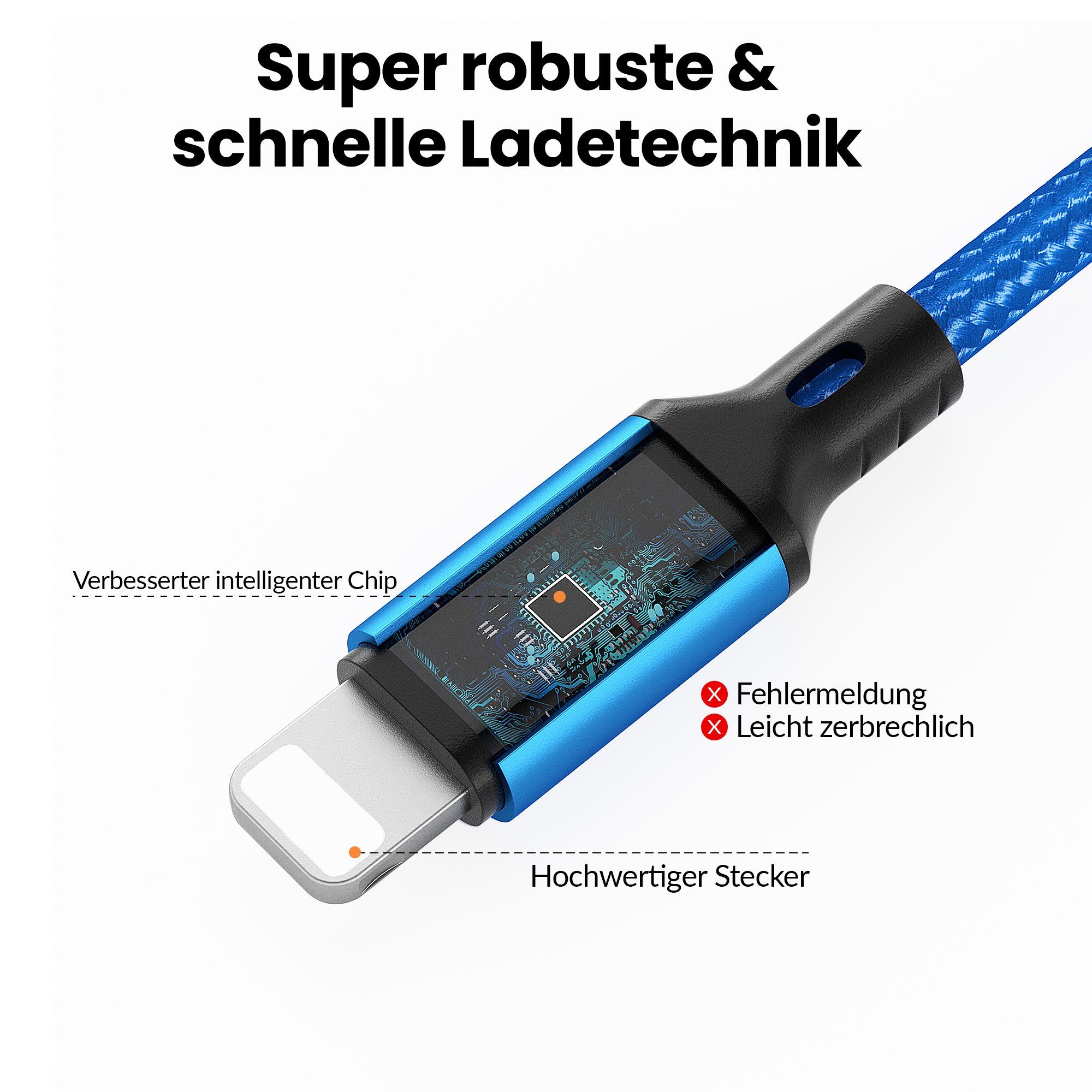 JAMEGA USB Kabel kompatibel mit iPhone Nylon USB A auf 8-Pin Ladekabel - Lightningkabel, USB A, 8-Pin (100 cm) – Bild 3 von 5