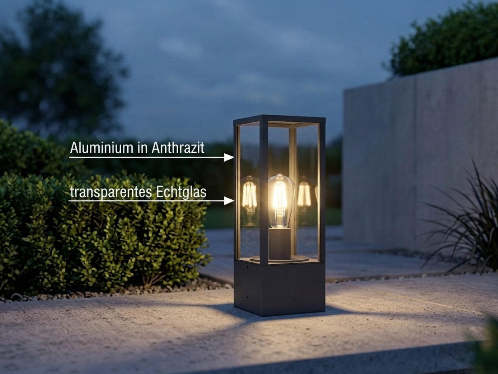 TRIO Leuchten LED Sockelleuchte Aluminium Anthrazit & Glas, Höhe 40cm, LED wechselbar, warmweiß, Garten-Laterne zur Wegbeleuchtung, Außen Gartenlampe inkl. E27 LED