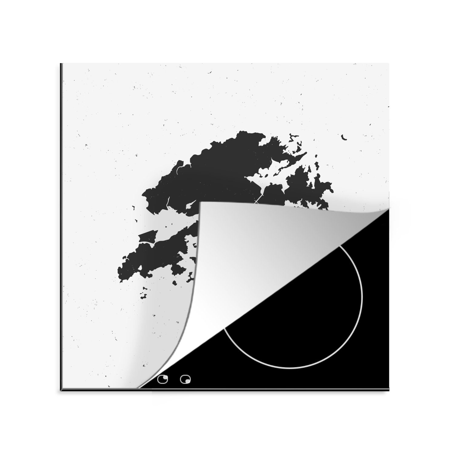 Illustration tlg), von Ceranfeldabdeckung, Herdblende-/Abdeckplatte cm, MuchoWow (1 schwarz-weiße 78x78 Karte Arbeitsplatte für Vinyl, küche Hongkong, der Eine