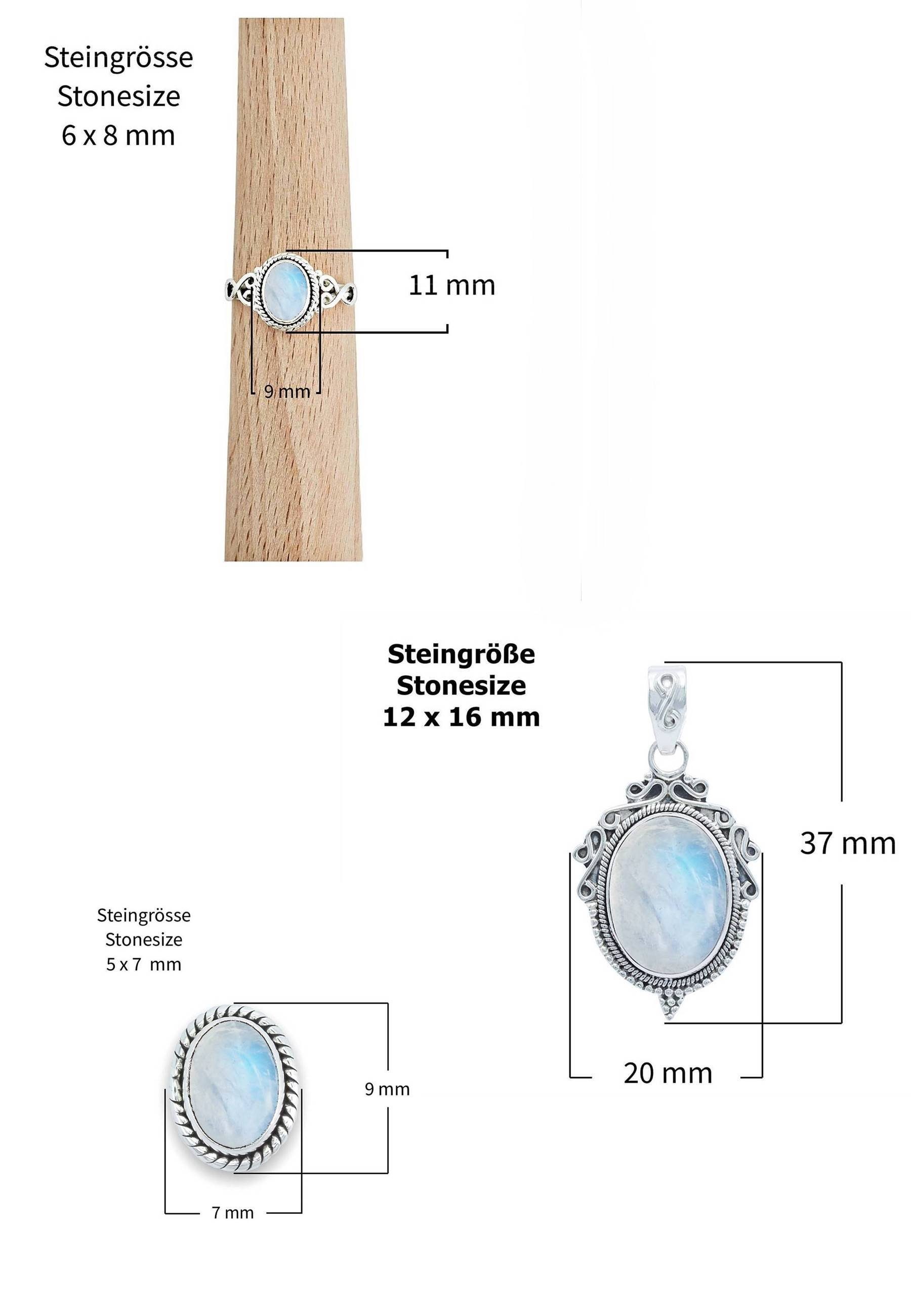 mantraroma Schmuckset 925er Silber mit Regenbogen Mondstein (Schmuckset aus 925 Silber)