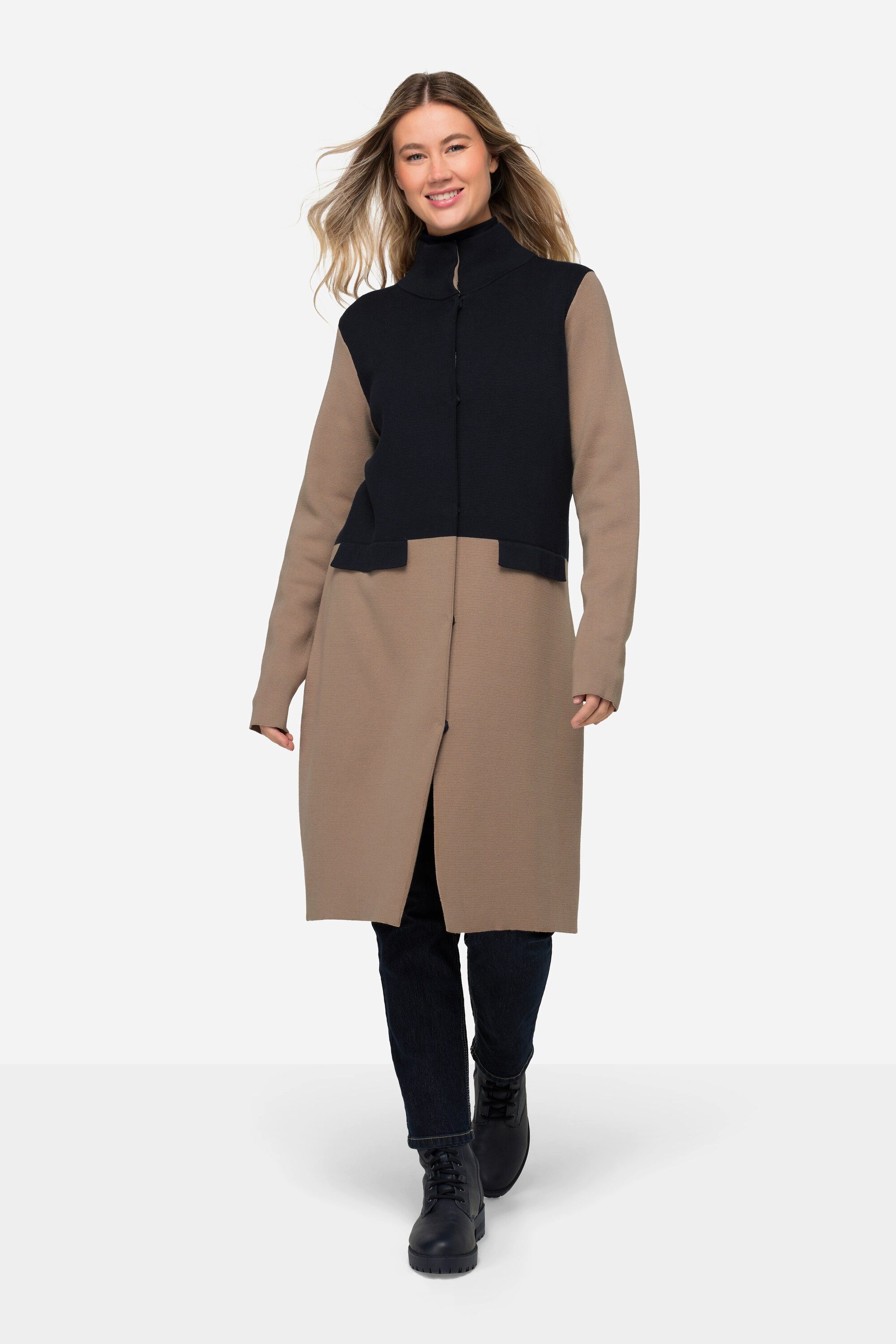 Laurasøn Strickjacke Strickjacke zweifarbig Stehkragen Druckknöpfe günstig online kaufen