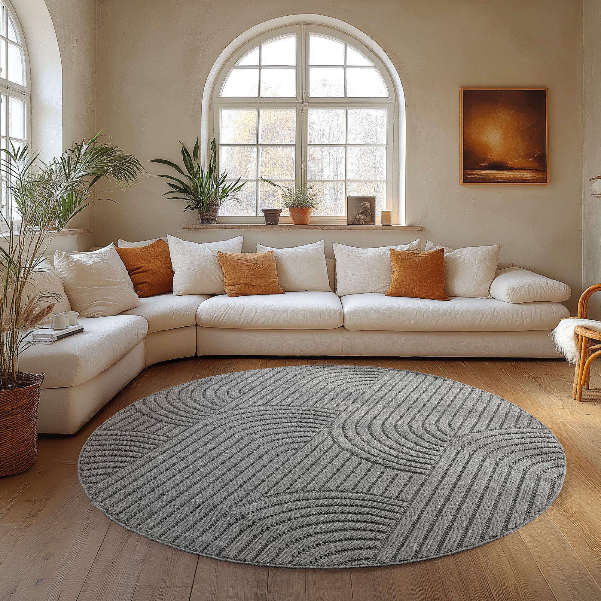 Carpettex Designteppich Einfarbig Boucle Loop, Rund, Höhe: 7 mm, Teppich Wohnzimmer, Schlafzimmer, Gästezimmer