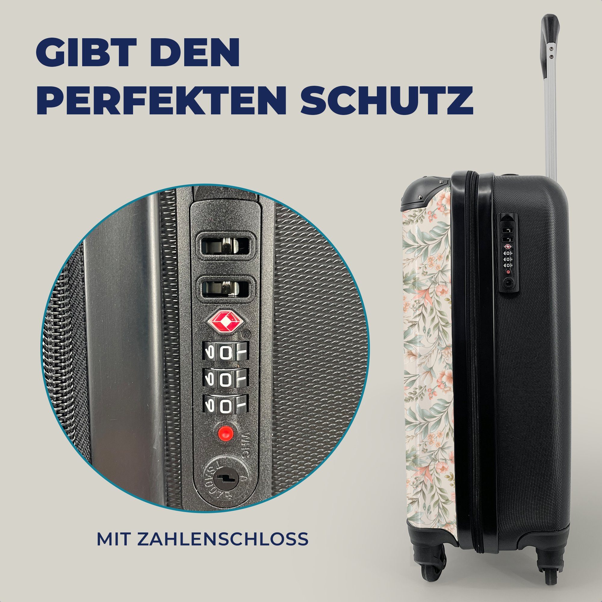 mit Handgepäckkoffer 4 MuchoWow für Vintage Pflanzen, Trolley, Ferien, rollen, Muster Reisekoffer Reisetasche Rollen, - - Handgepäck