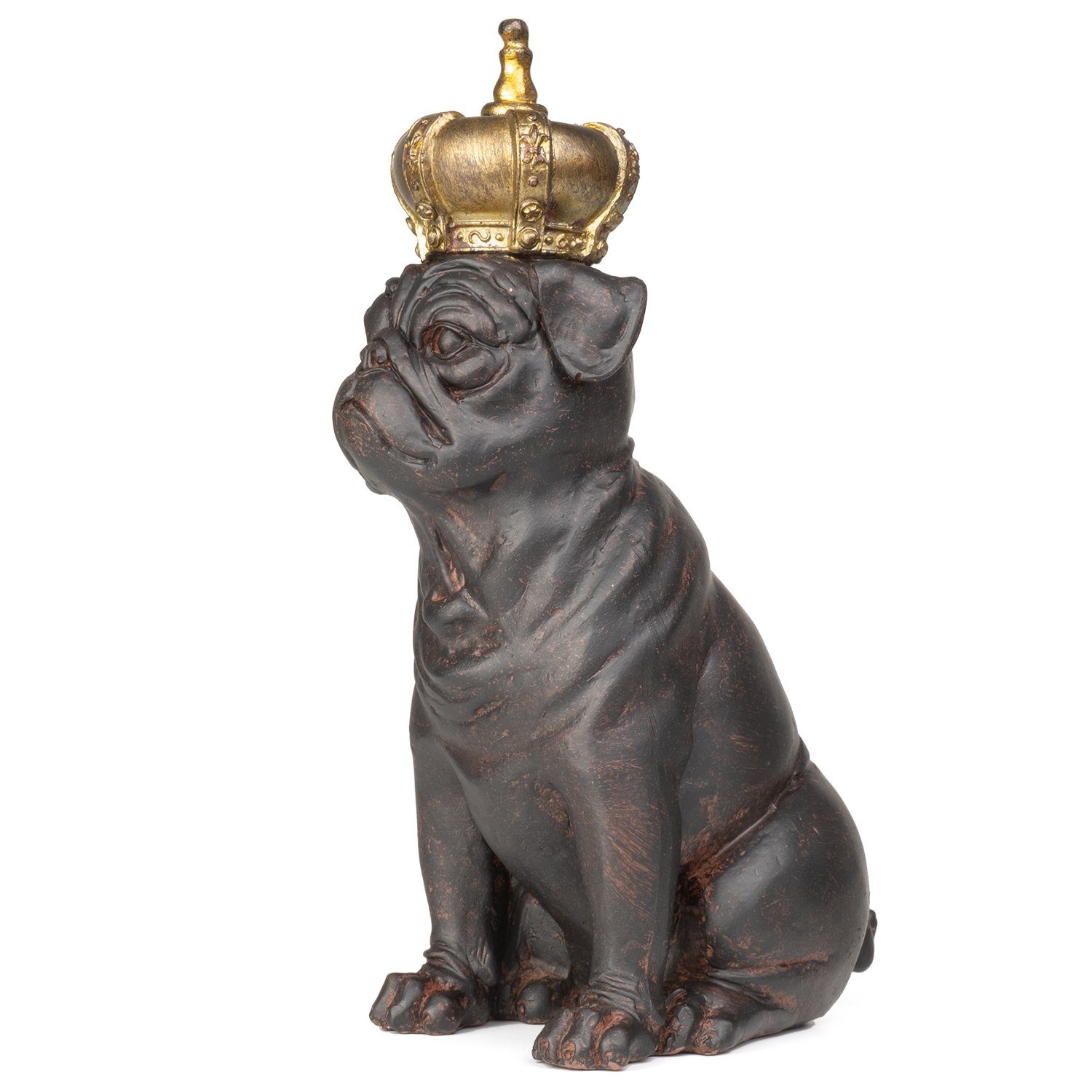 Moritz Dekofigur Deko-Figur Mops Hunde-König Polyresin, sitz mit Dekofigur aus aus Polyresin Figuren Dekoelement Dekoration Krone