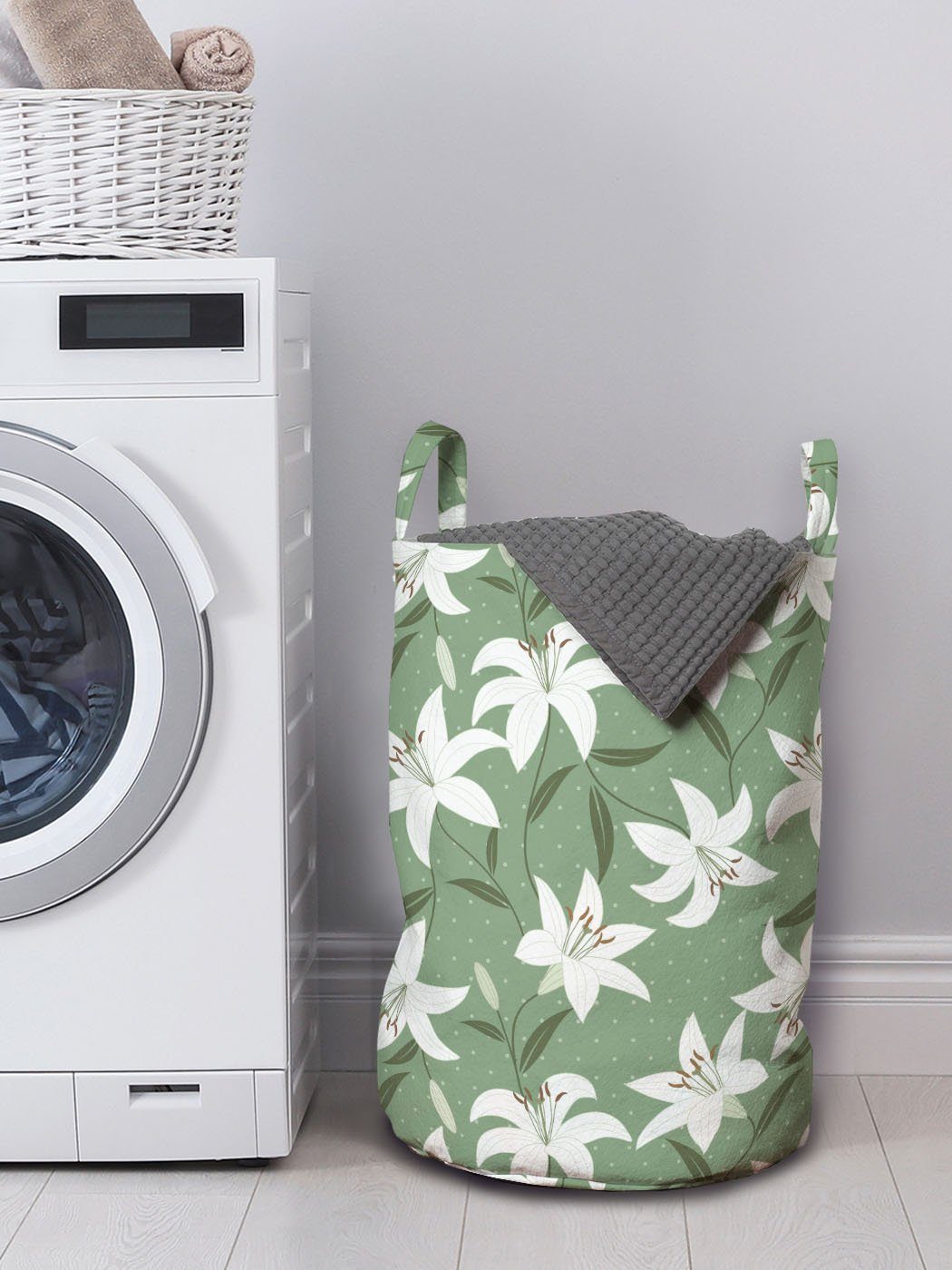 Abakuhaus Wäschesäckchen Wäschekorb Griffen Kordelzugverschluss für Bouquet mit Design Lilly Romantisch Waschsalons
