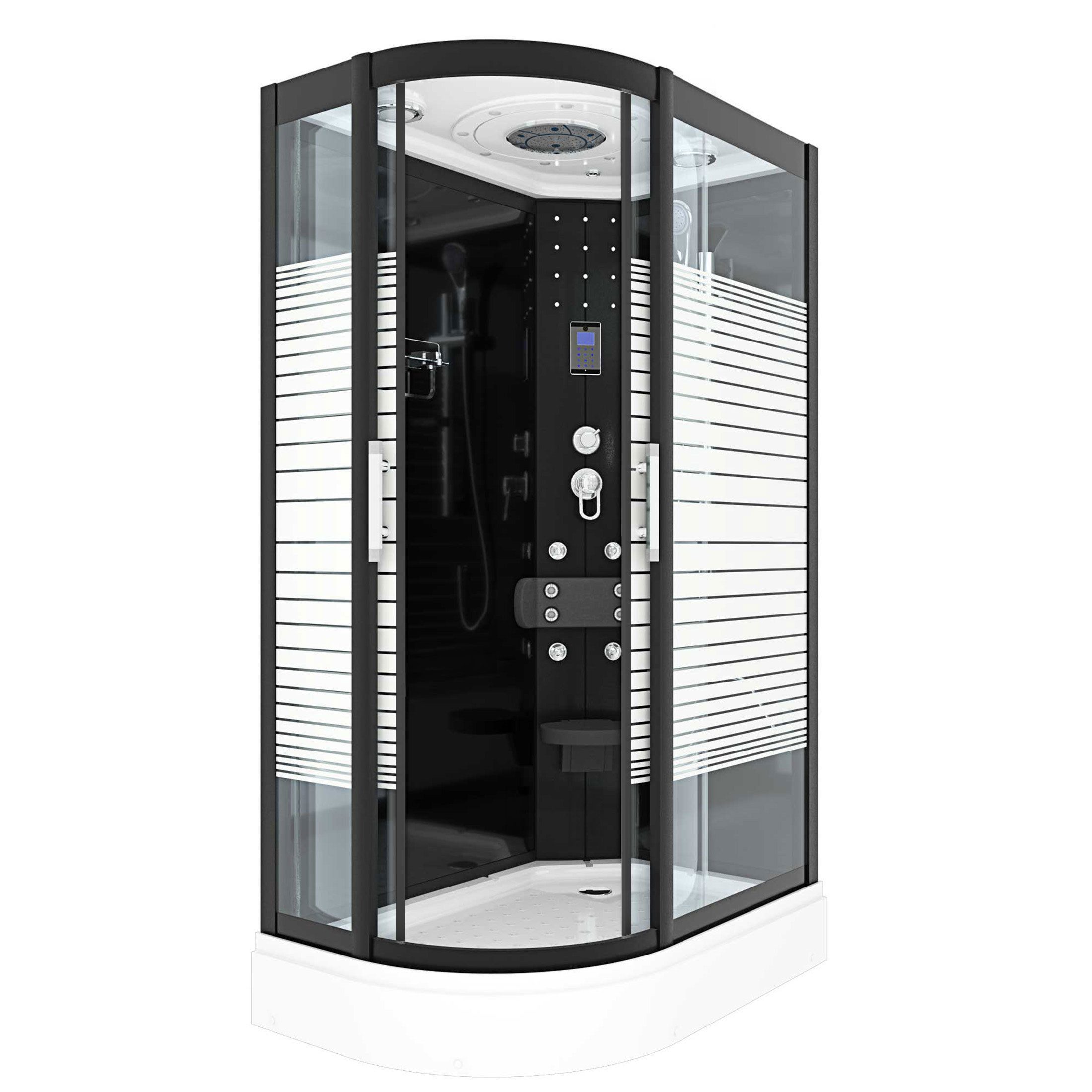 AcquaVapore Komplettdusche Duschkabine Dusche D30-73M0L Schwarz 120x80, Sicherheitsglas ESG, inklusive Duschwanne