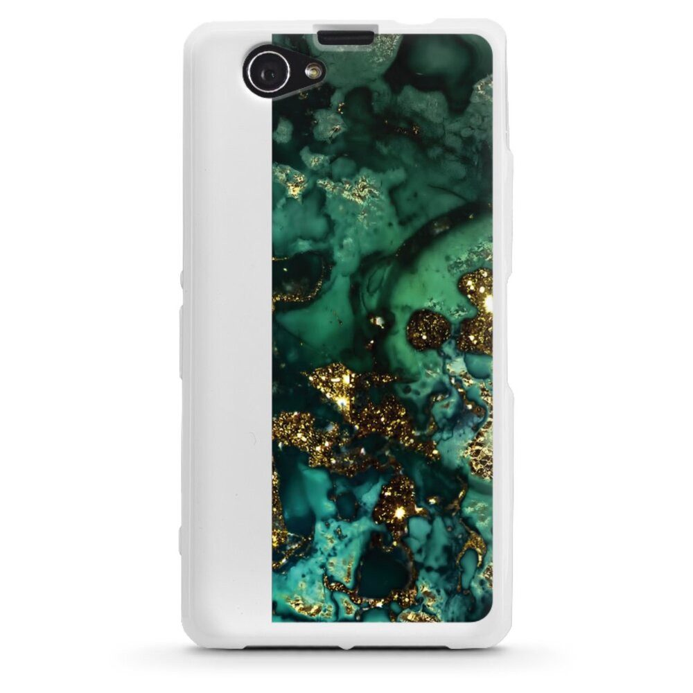 DeinDesign Handyhülle Marmor Glitzer Look Muster Cyan Glitter Marble Look, Sony Xperia Z1 Compact Silikon Hülle Bumper Case Handy Schutzhülle