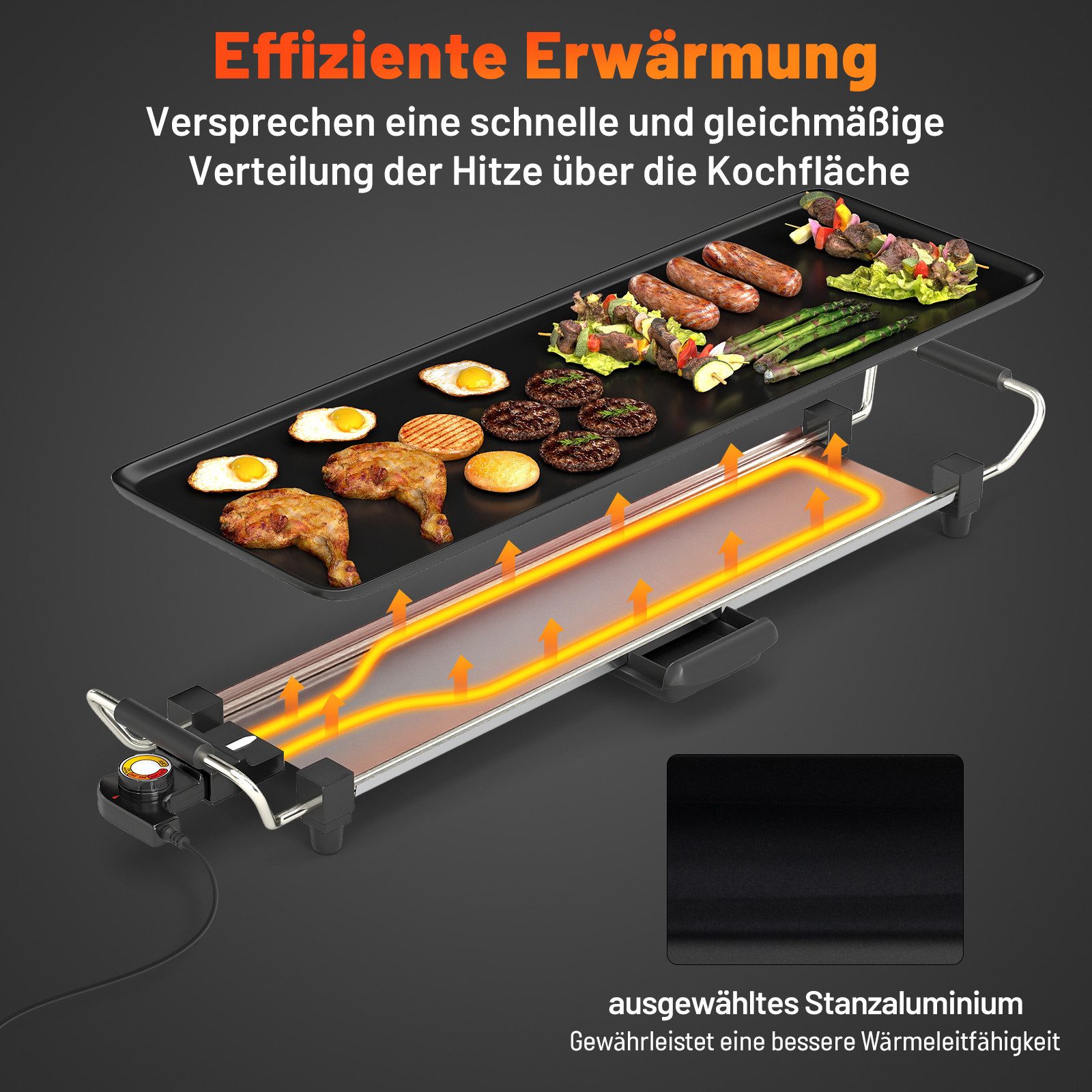 COSTWAY Tischgrill, 1800 W, 70cm elektrische Grillplatte einstellbar