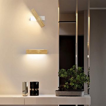 ZMH LED Wandleuchte Holz Flurlampe Bettlampe 3 in 1 umschaltbar, 350°Schwenkbar, LED fest integriert, Warmweiß/Neutralweiß/Kaltweiß, 21cm