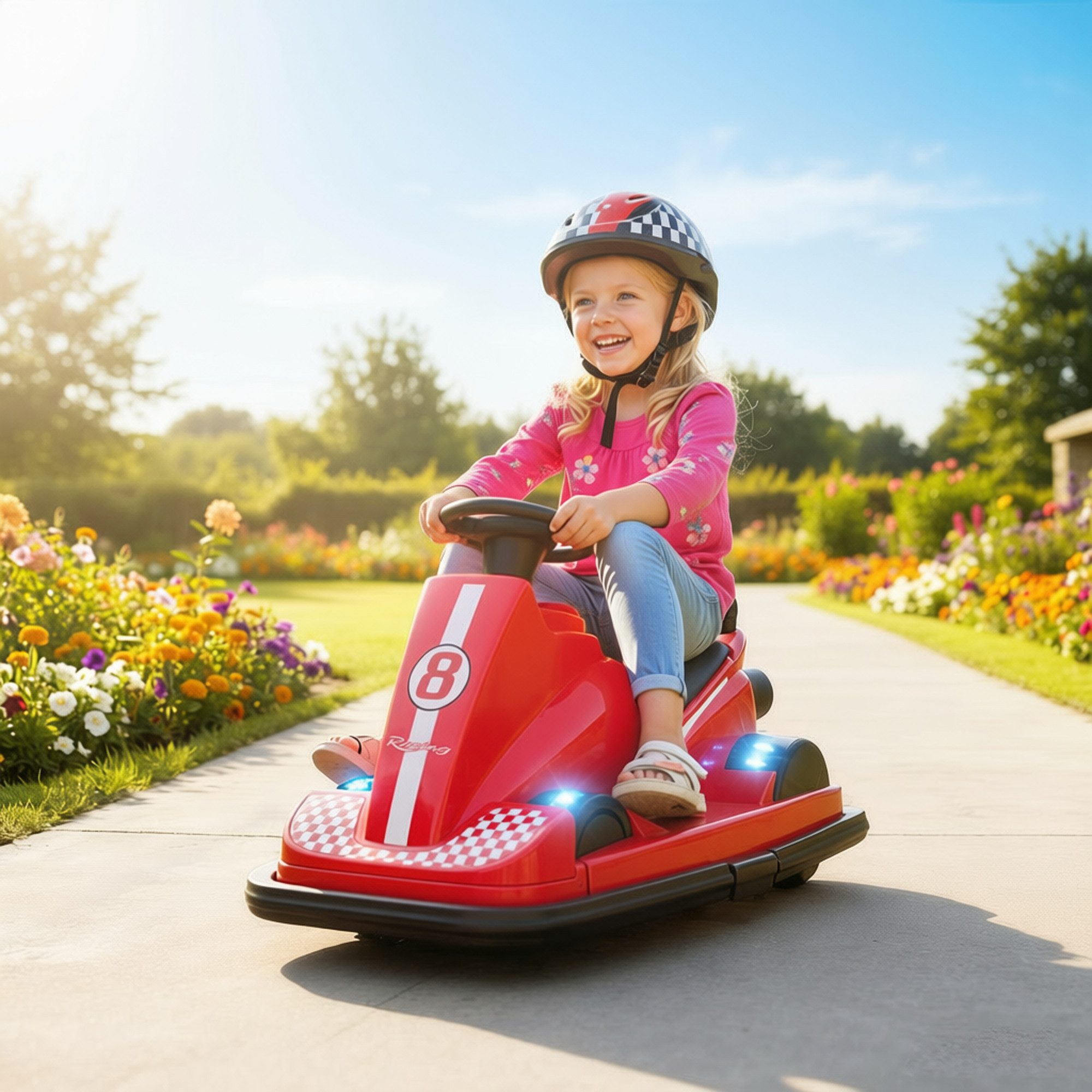 AIYAPLAY Elektro-Kinderauto Kinder Autoscooter, Bumper Car, 360° drehbar, Sanftstart, Belastbarkeit 30 kg, (1-tlg), Musikfunktion, 3-8 Jahre, Rot