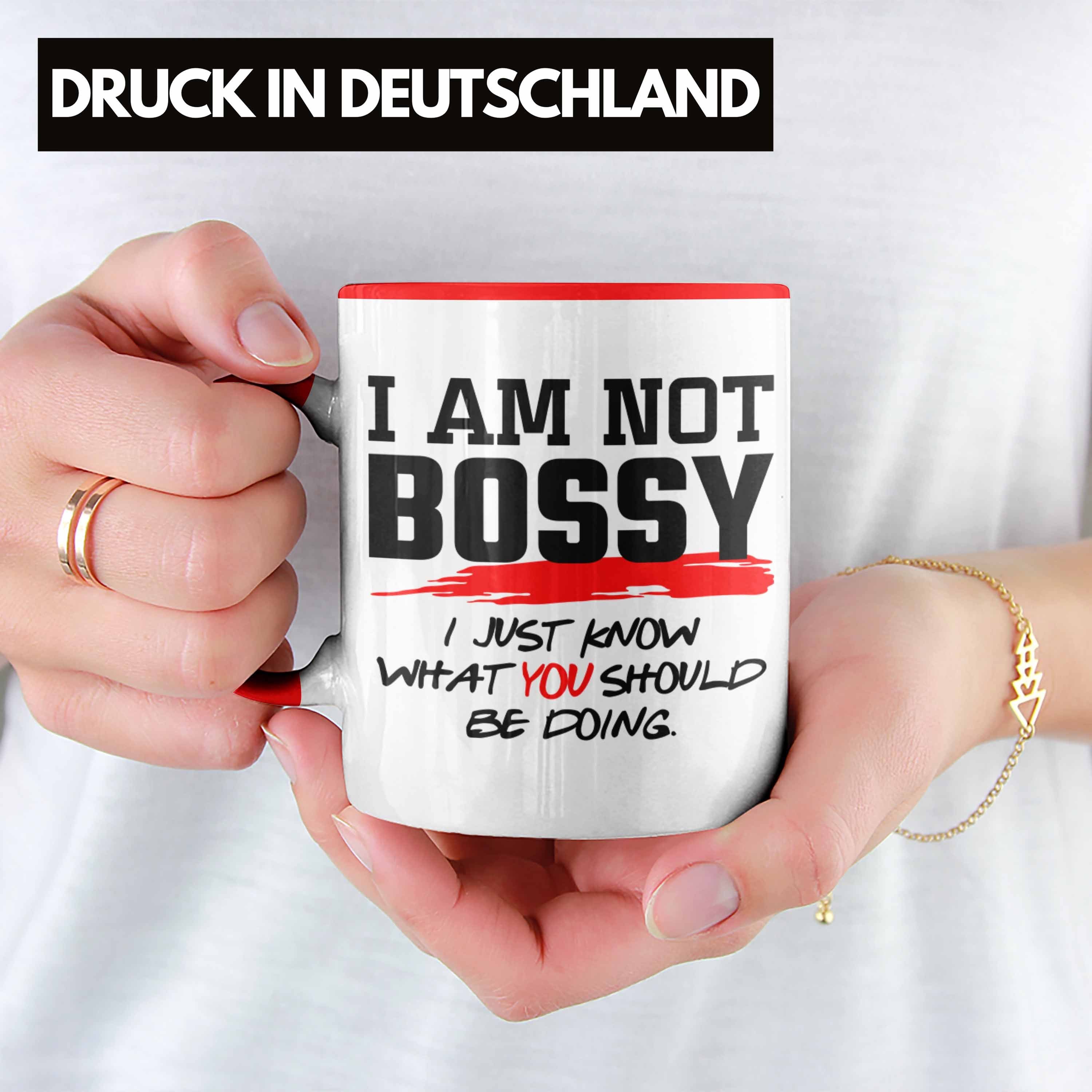 Trendation Tasse Lustiges Geschenk mit Tasse Chefin Im Spruch Not für Rot Chef: Bossy