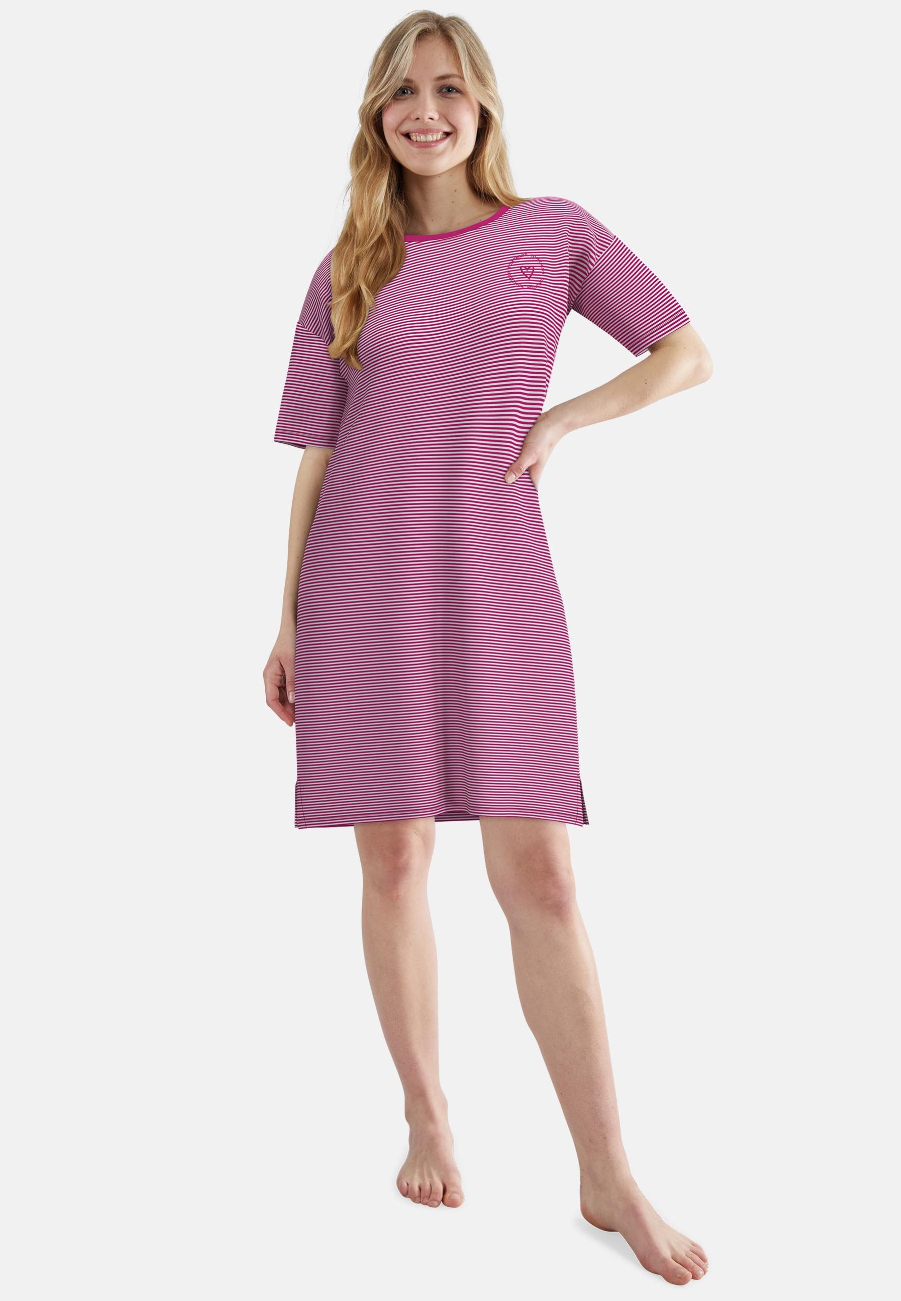 TOM TAILOR Nachthemd gestreift, knielang, Halbarm, Rundhalsausschnitt, Baumwollmix