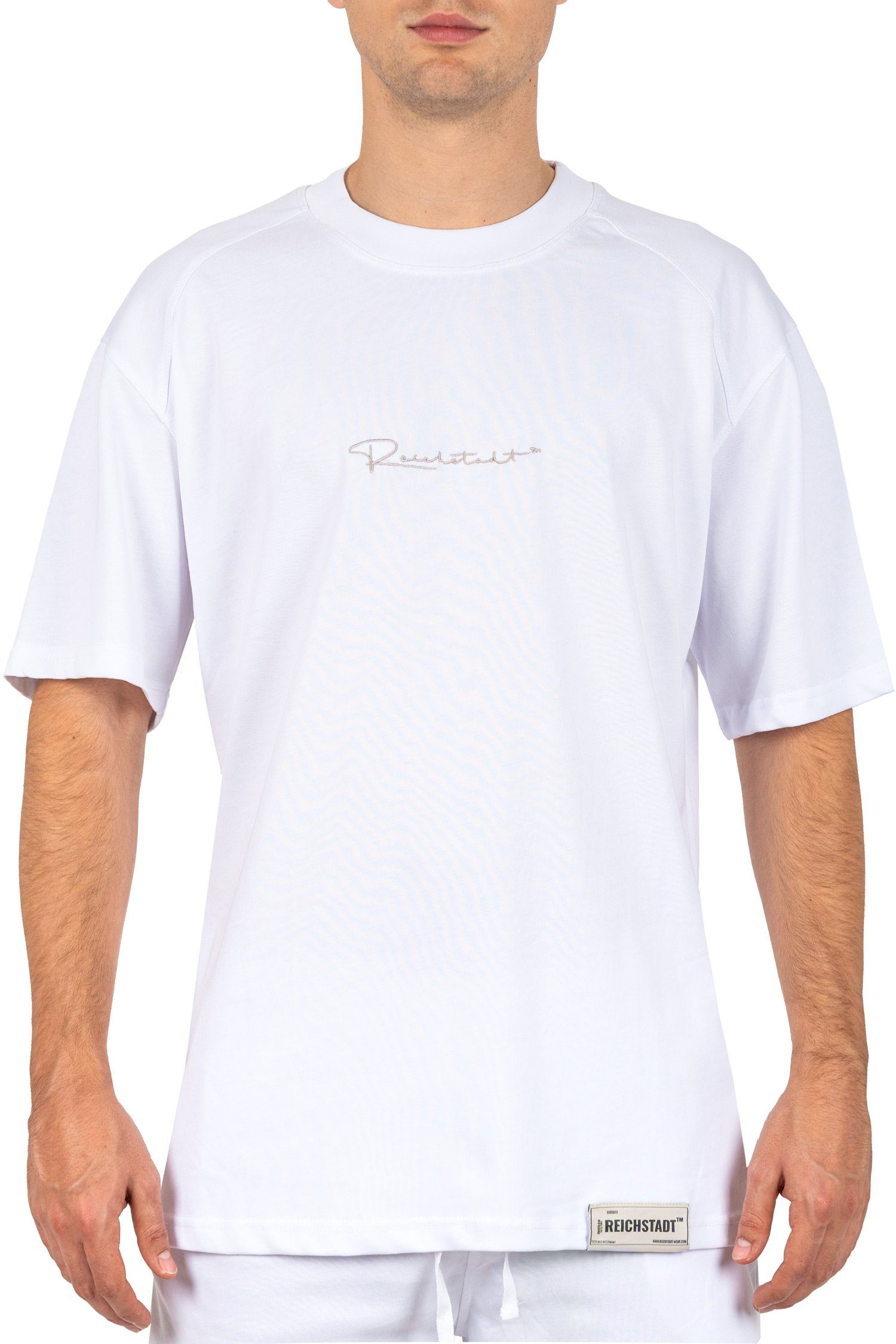mit T-shirt Stitching weiß (1-tlg) Casual Oversize-Shirt der auf 22RS033 Reichstadt Brust