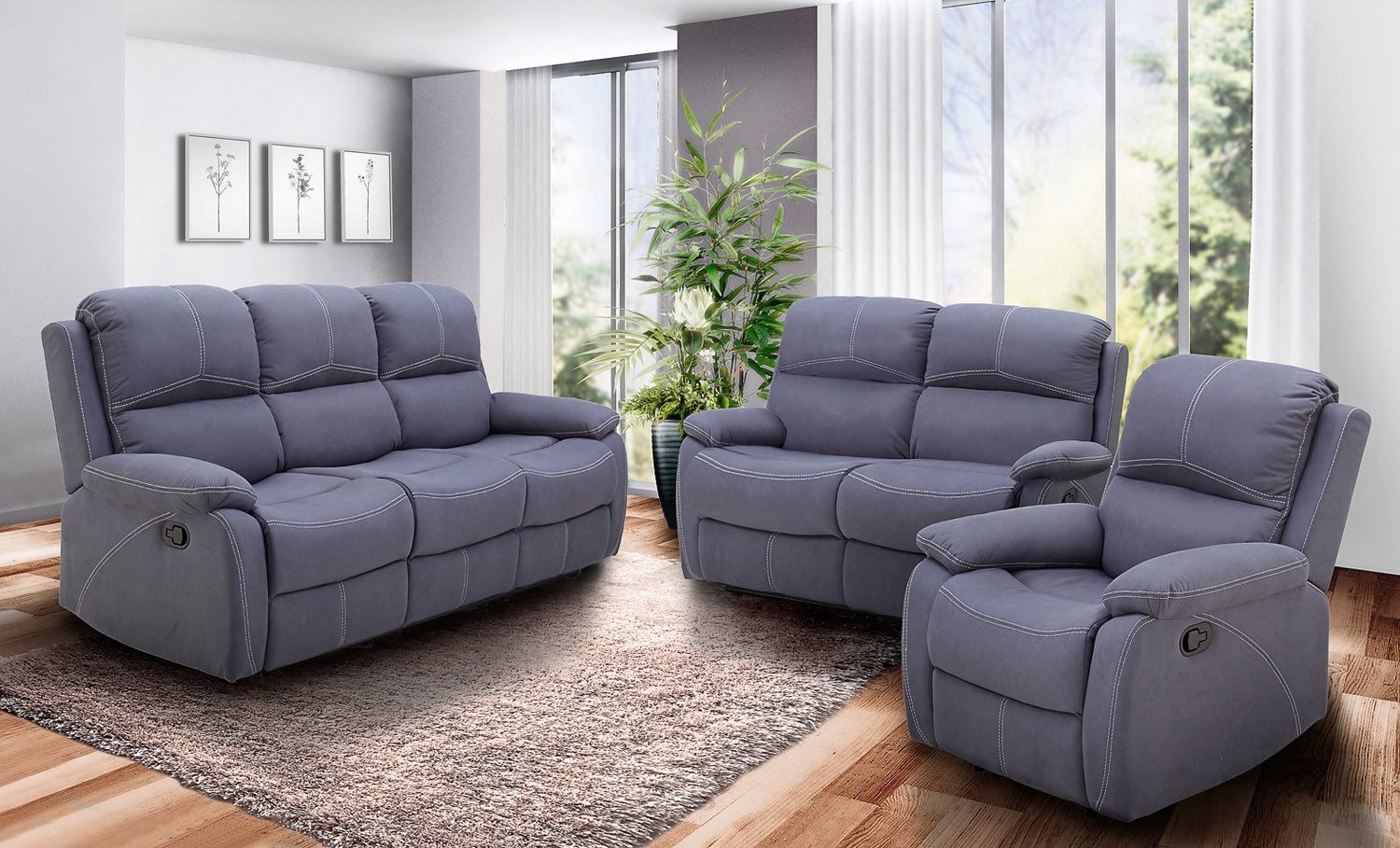 Femo Trade TV-Sessel FM-3231, Graublau, Mikrofaser, mit Armlehnen, manuelle Relaxfunktion mit Fußstütze, Taschenfederkern