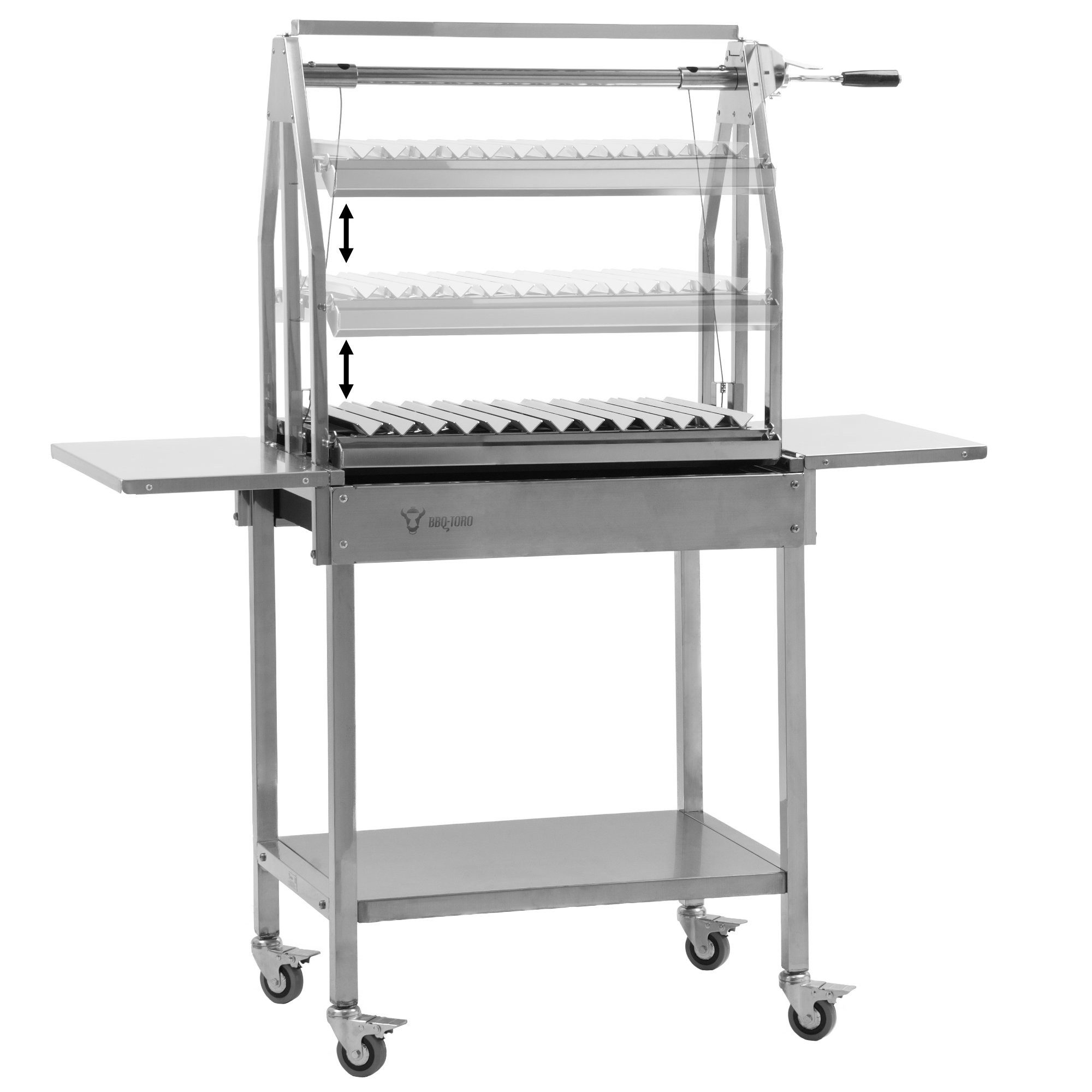 BBQ-Toro Holzkohlegrill Edelstahl Asado Grill, 119x45x135 cm, Argentinischer Holzkohlegrill, Stufenlos verstellbarer Grillrost – Bild 4 von 5