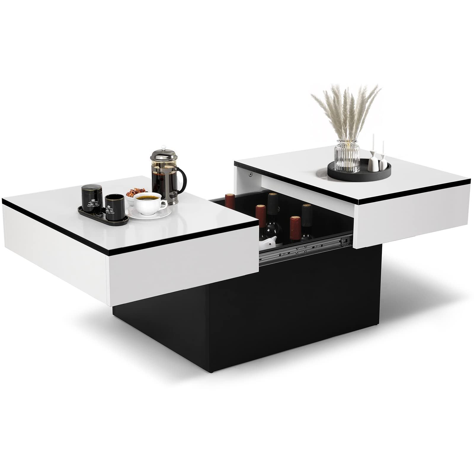 VOWNER Couchtisch Hochglanz-Sofatisch mit 2 Stauräumen, günstig online kaufen
