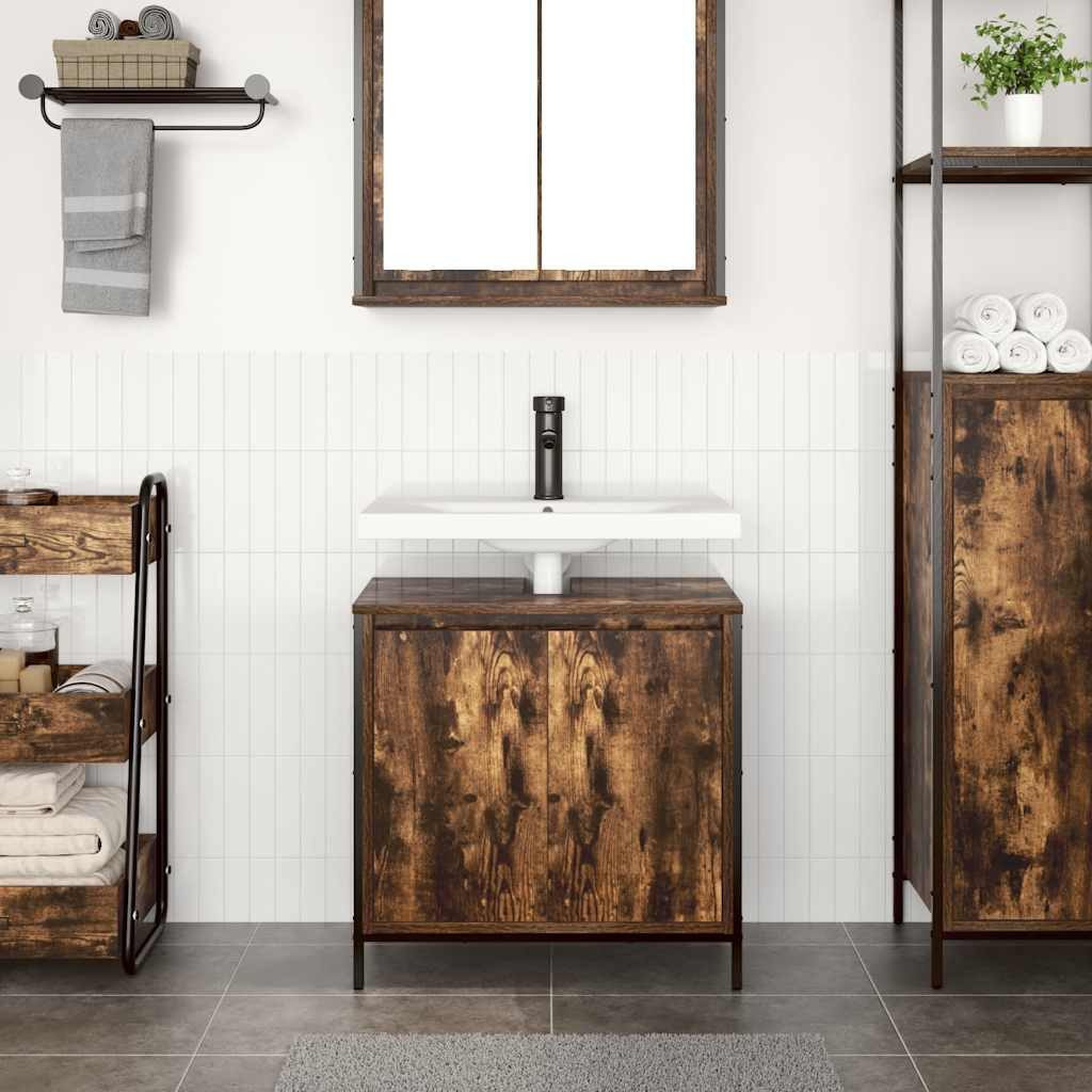 vidaXL Badezimmerspiegelschrank Waschbeckenunterschrank Räuchereiche 60x34, günstig online kaufen