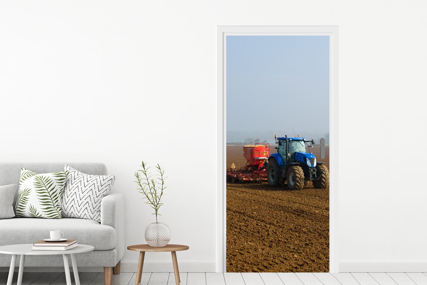 MuchoWow Türtapete Traktor - Türaufkleber, - (1 cm Blau 75x205 St), Matt, für Fototapete Tür, Nebel, bedruckt