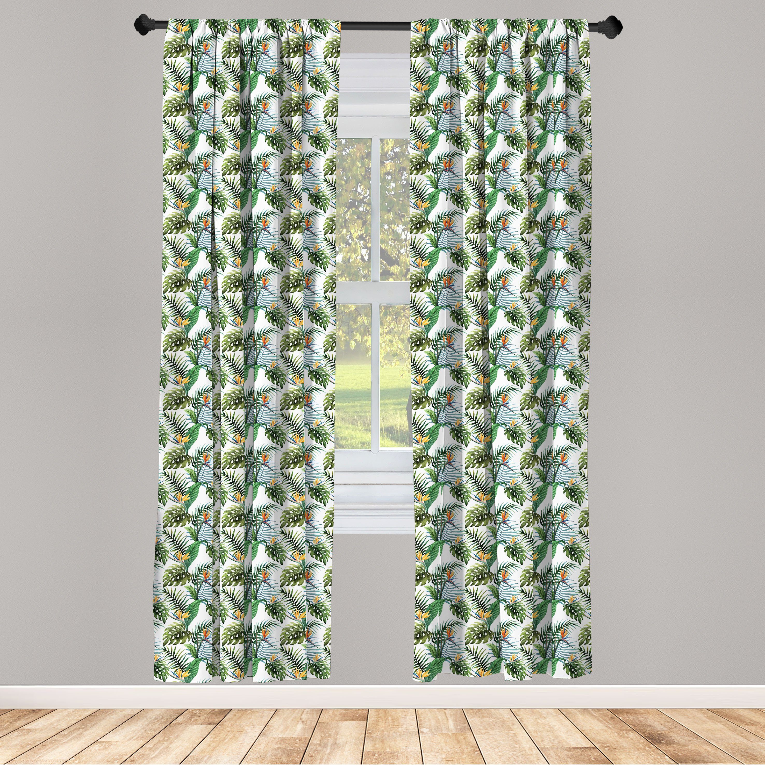 Gardine Vorhang für Wohnzimmer Schlafzimmer Dekor, Abakuhaus, Microfaser, Palme Blätter Paradiesvogel Blume