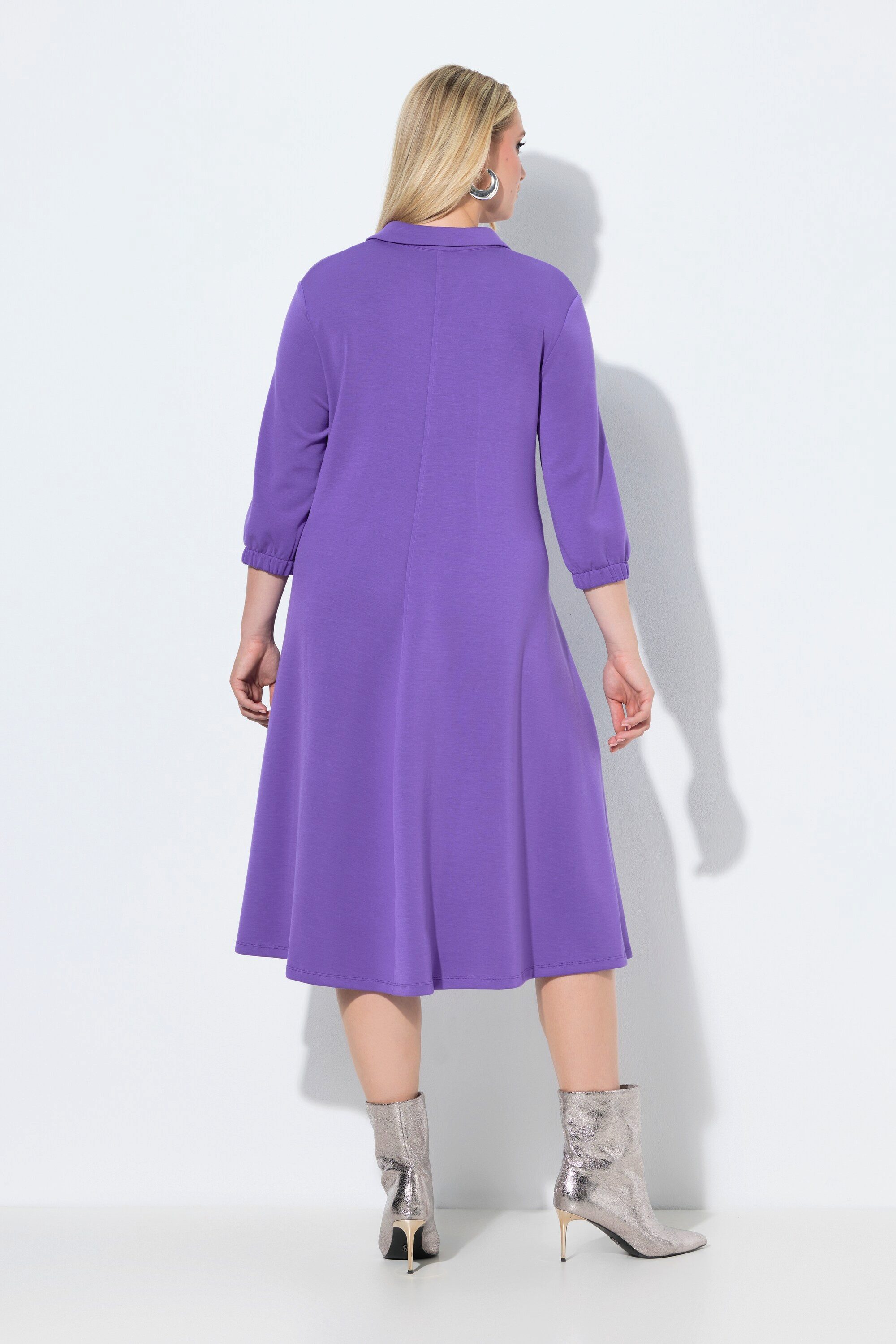 Ulla Popken Midikleid Sweatkleid A-Linie Hemdkragen 3/4-Arm Modalmix