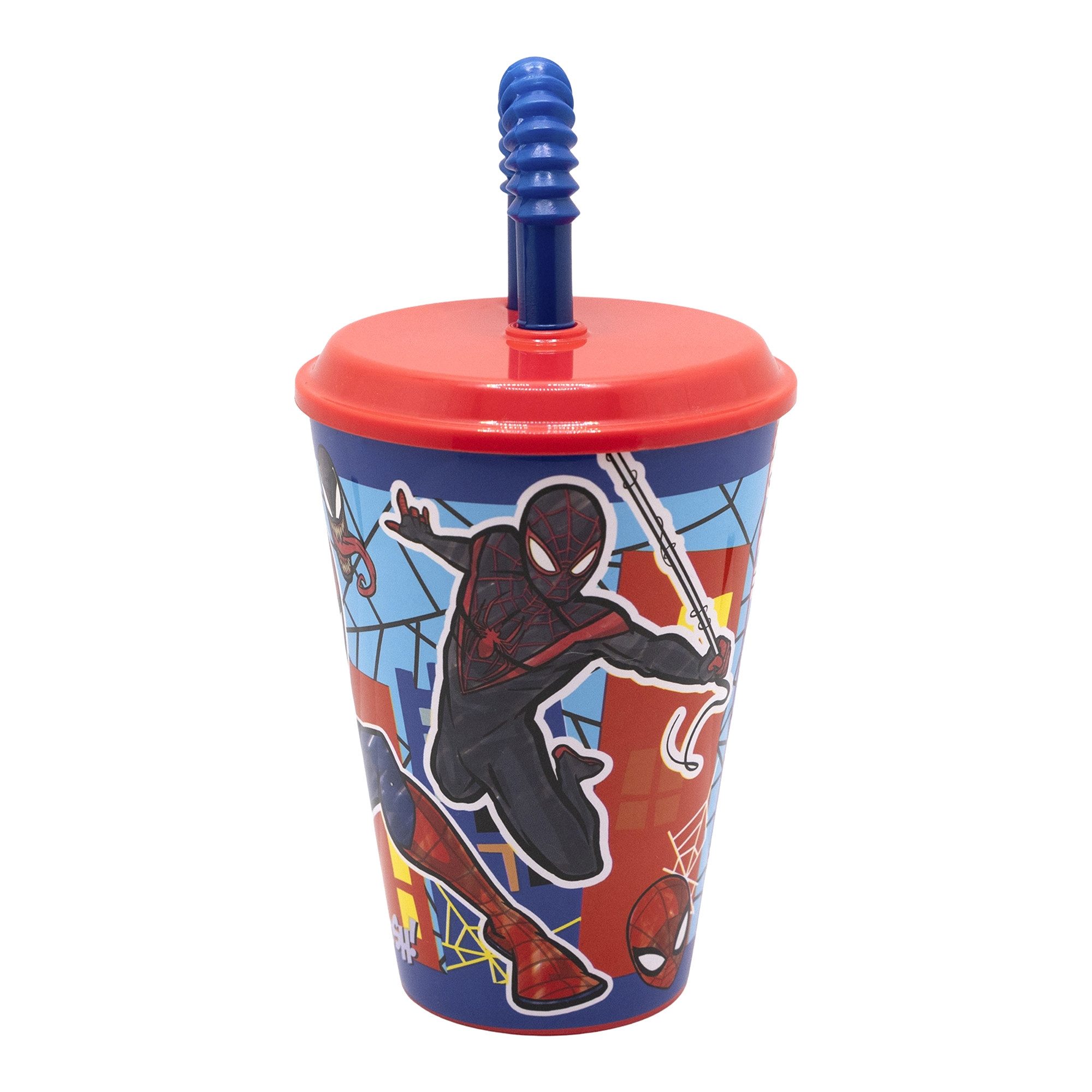 MARVEL Kinderbecher Marvel The Amazing Spiderman Trinkbecher Becher mit Halm 430 ml