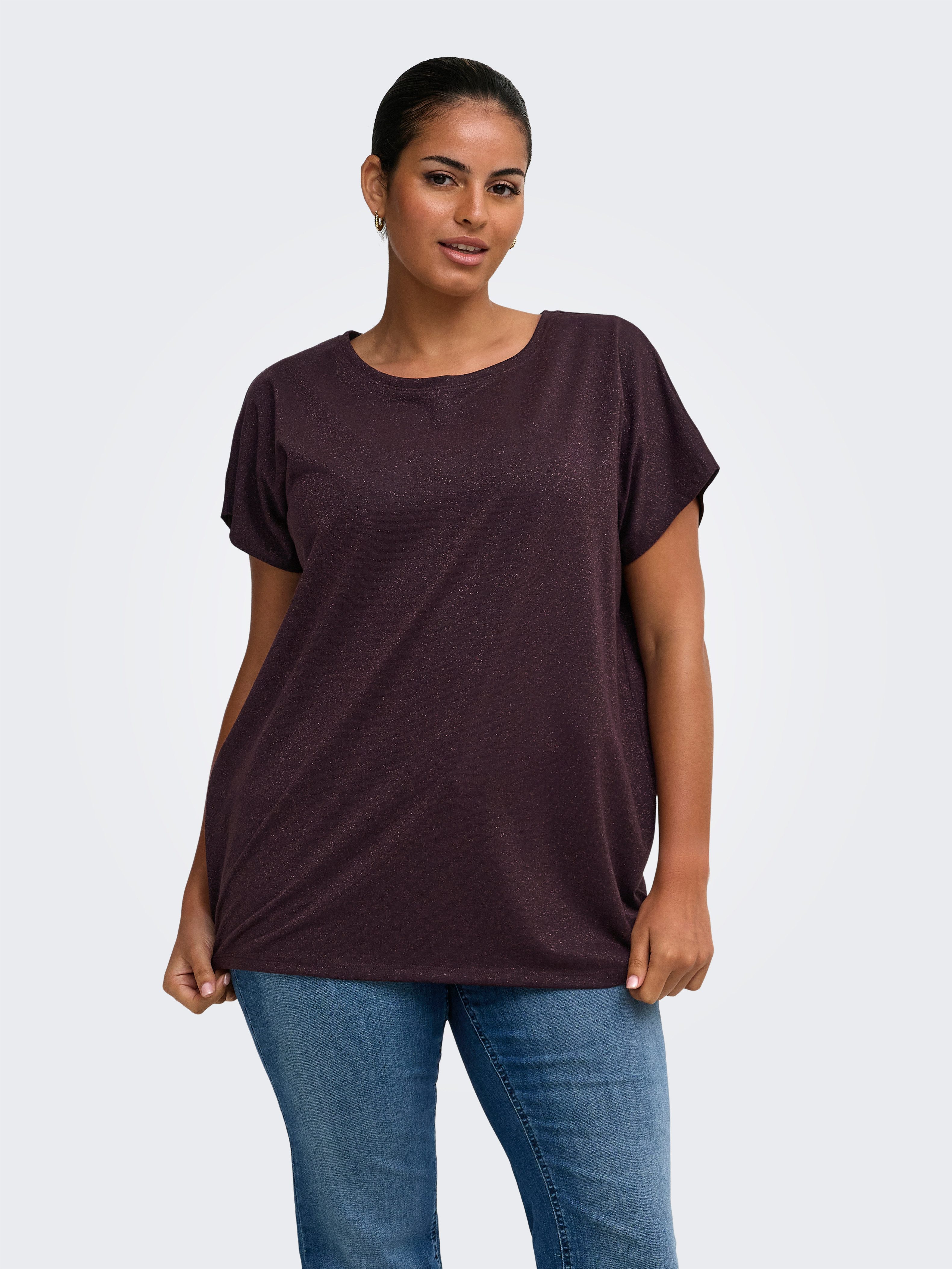 ONLY CARMAKOMA Kurzarmshirt CARMOSTER GLITTER S/S TOP JRS NOOS Viskosemischung, regular fit