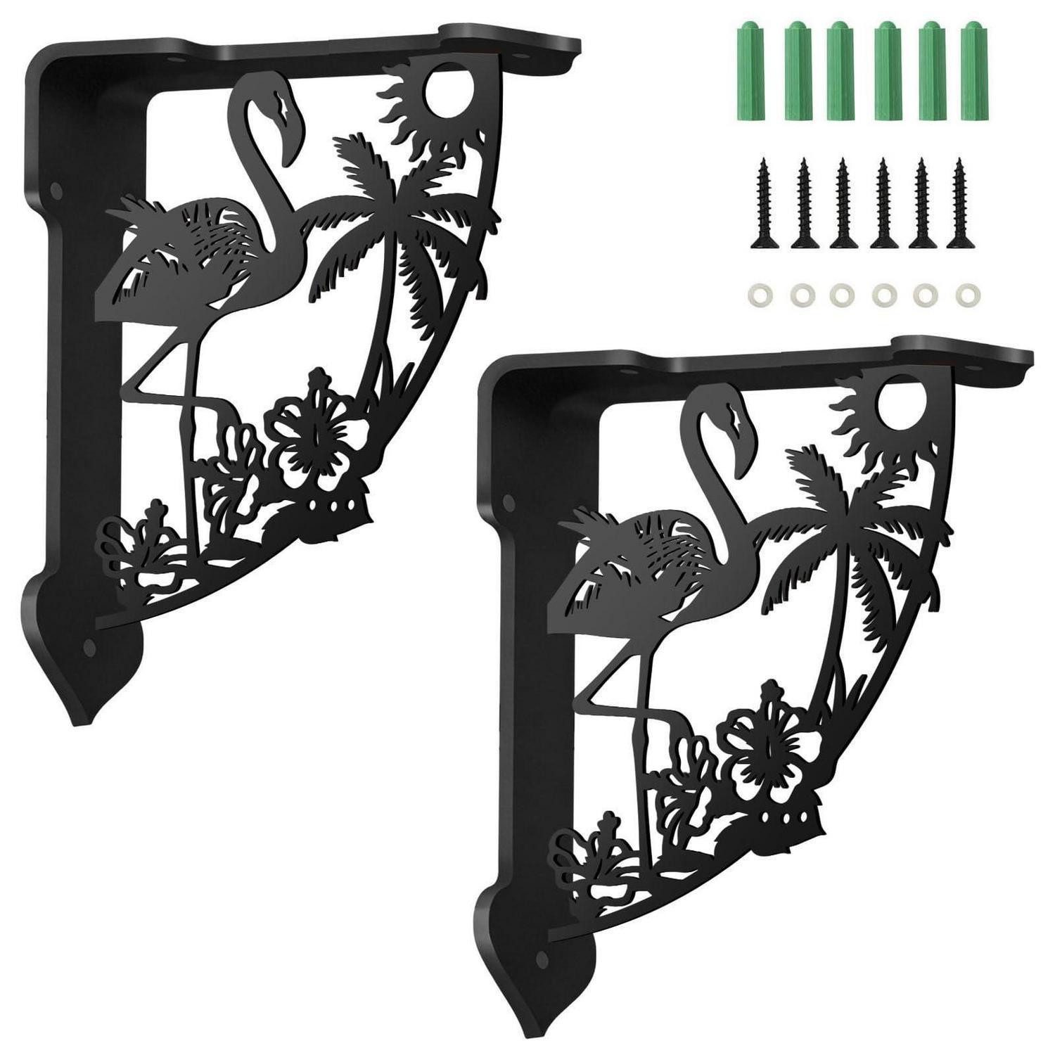 LuxusKollektion Wandregalhalter Regalwinkel Flamingo Schwarz, 2-tlg.
