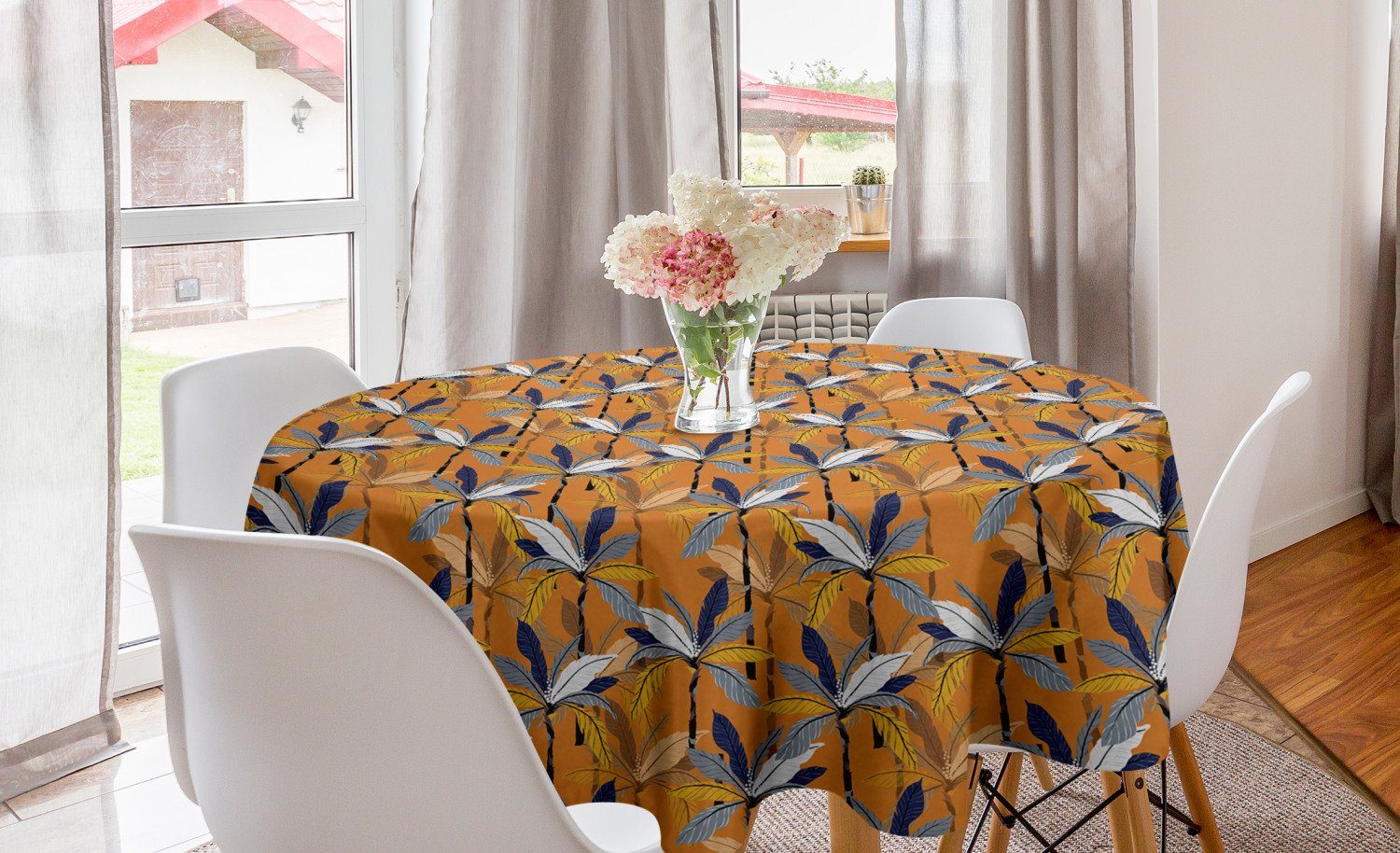 Abakuhaus Tischdecke Tropisch Dekoration, Abdeckung für Küche Esszimmer Bunte Bäume Kreis Tischdecke