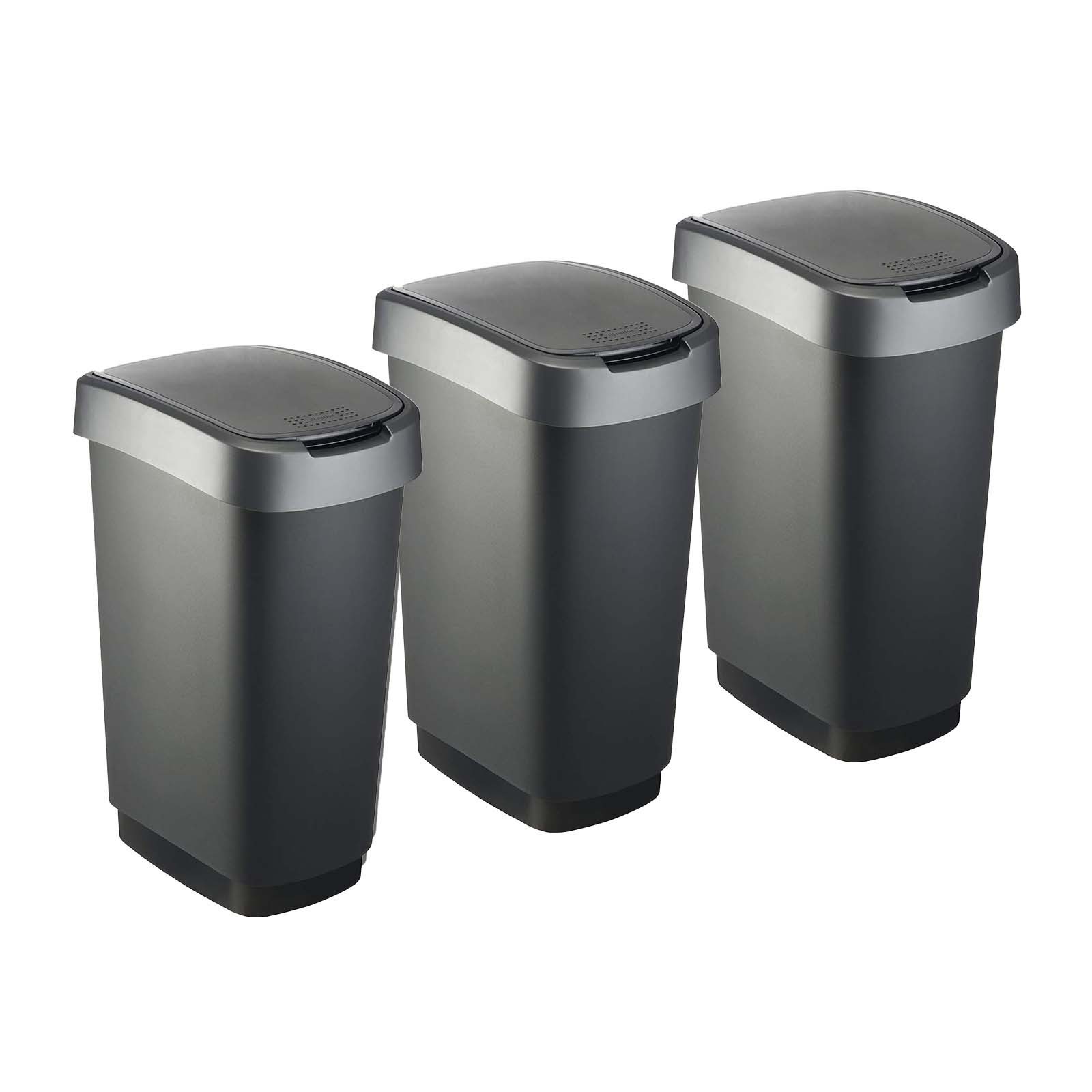 ROTHO Mülleimer Twist 3er-Set Mülleimer 50l mit Deckel, Kunststoff (PP) BPA-frei