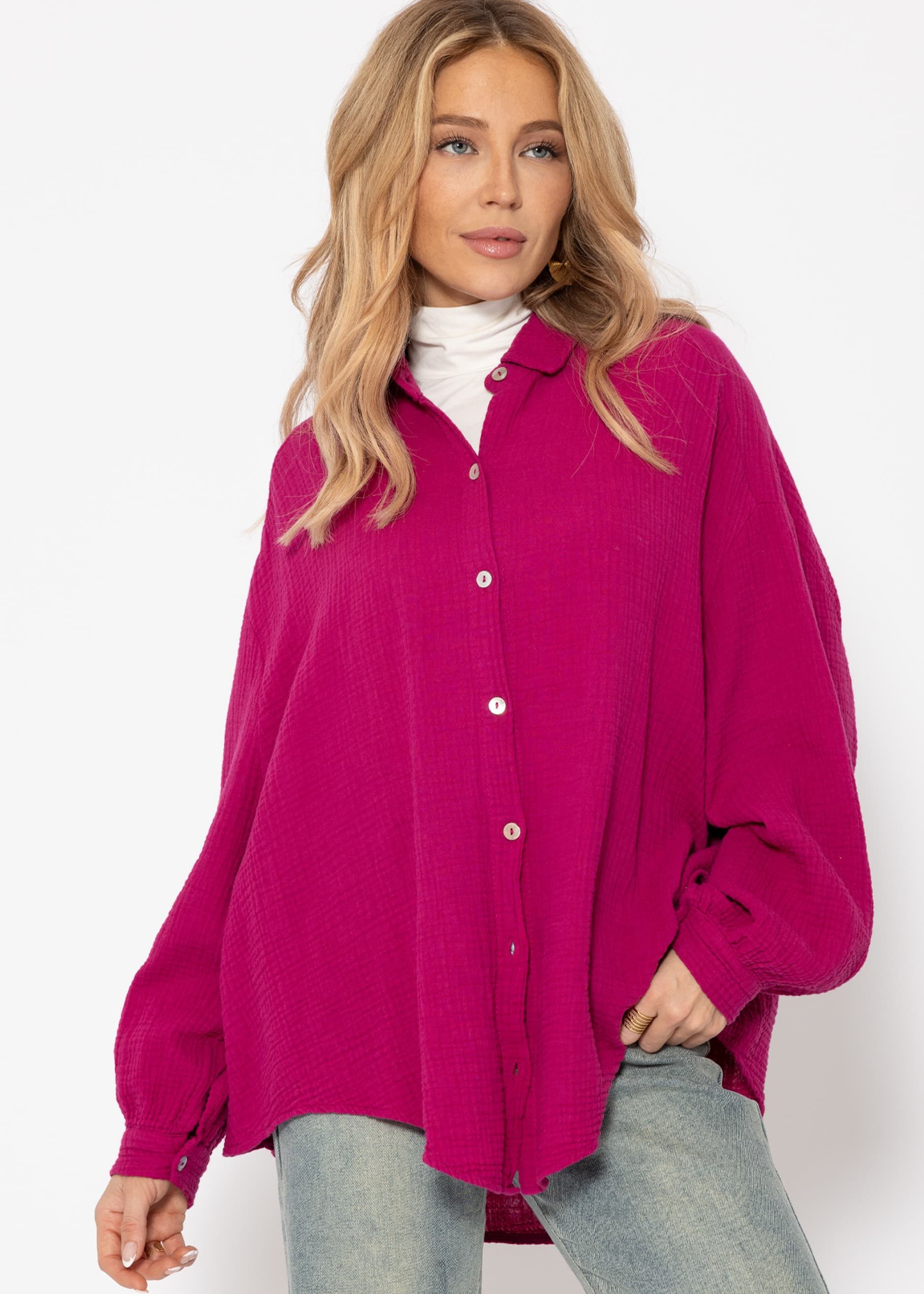 SASSYCLASSY Longbluse Oversize Musselin Bluse Damen günstig online kaufen