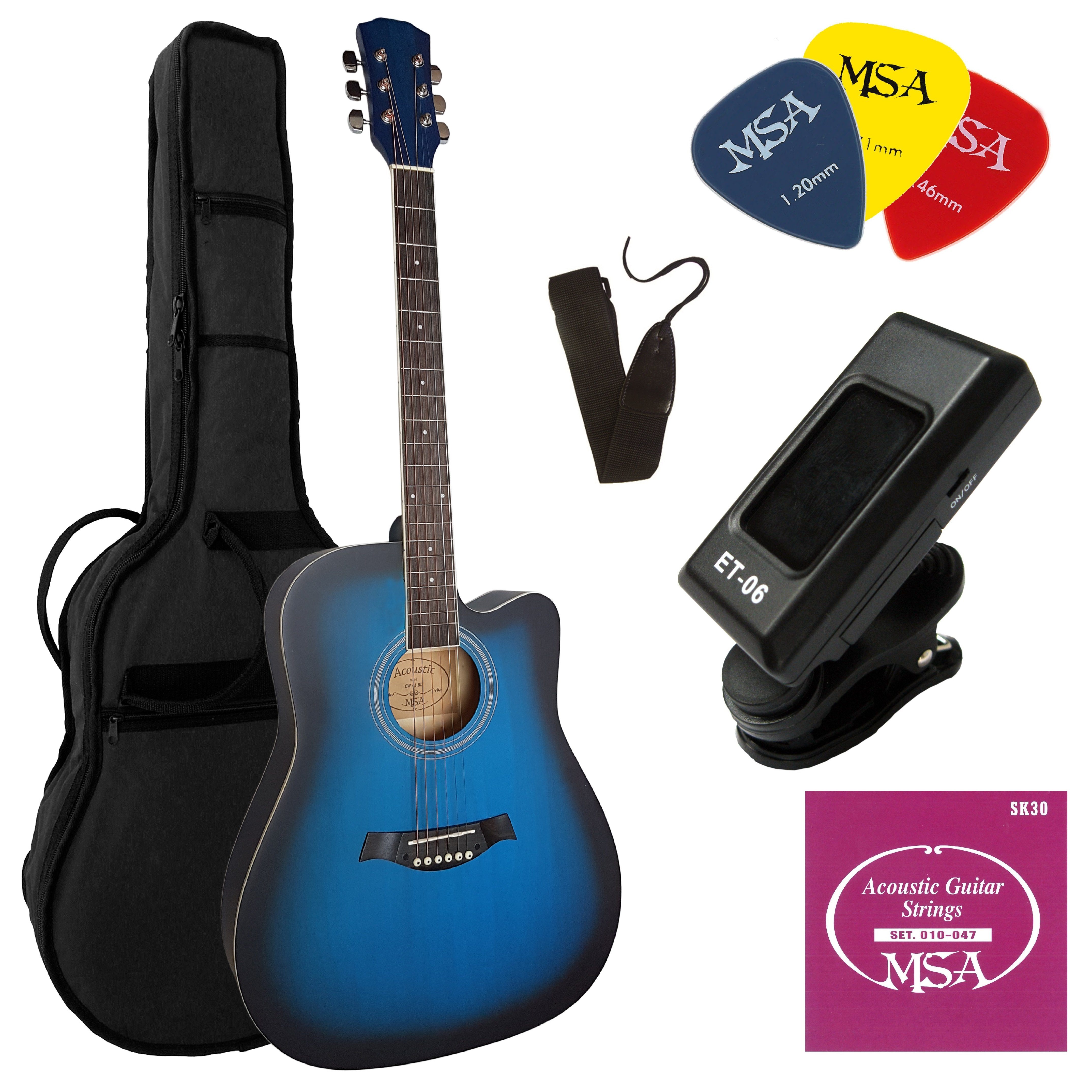 MSA Westerngitarre CW, Cutaway Western Gitarre 41 Zoll, im Set mit Stimmgerät Tasche Plektrons