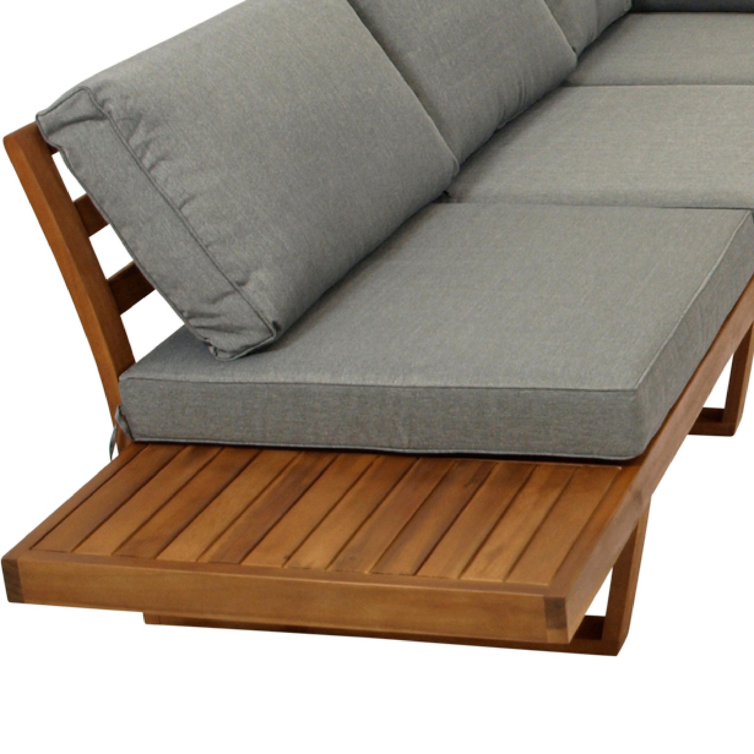 TPFGarden Gartenlounge-Set BANBURY, (Gartenmöbel Set - Lounge Set 4.teilg, aus Akazienholz mit Polstern grau - FSC®-zertifiziert), (2x Bank, 1x Eckelement, 1x Tisch)