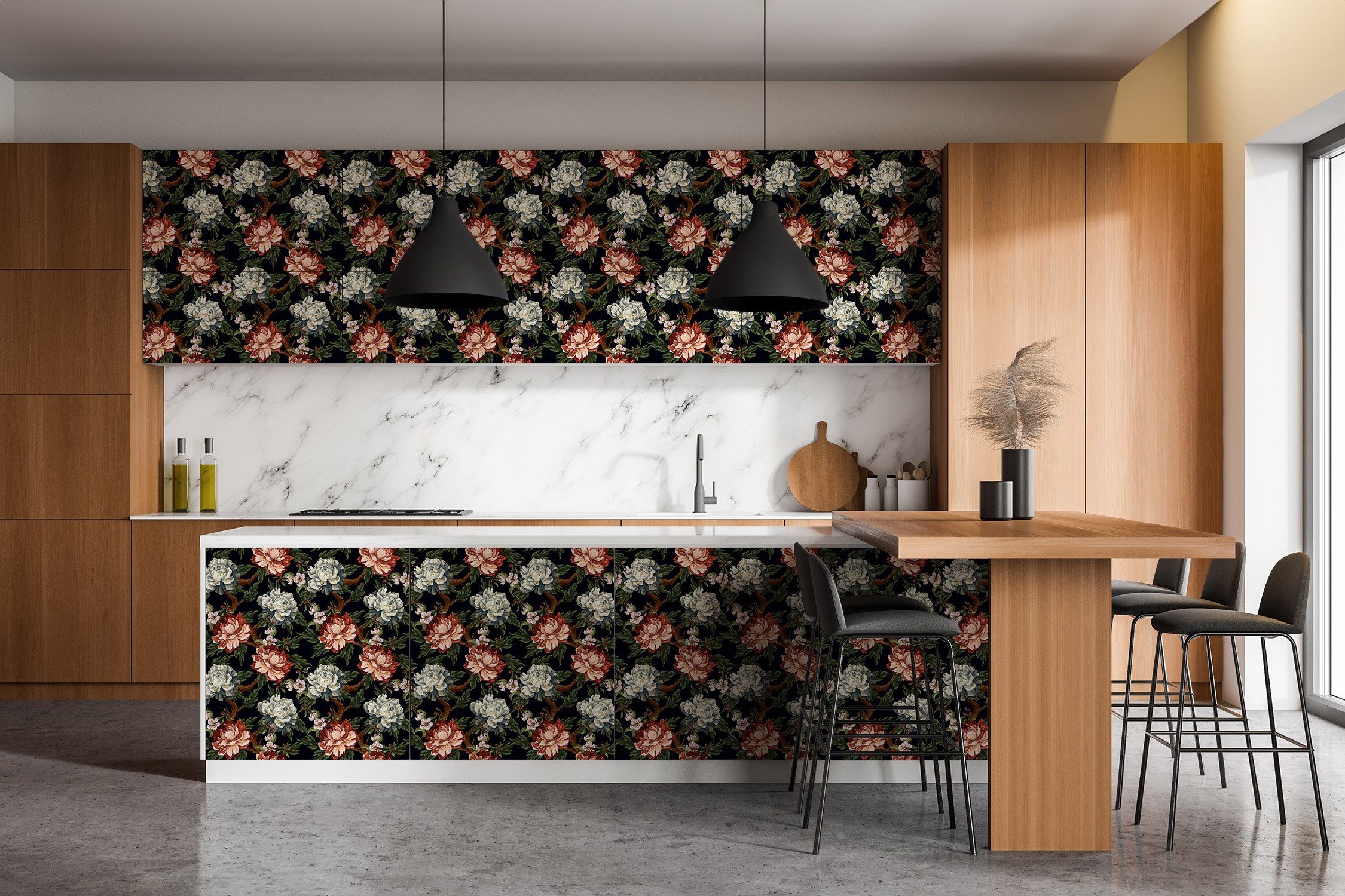 Tulup Möbelfolie Möbelaufkleber Bunte Blumen 100x50 cm Schrankfolie Selbstklebend