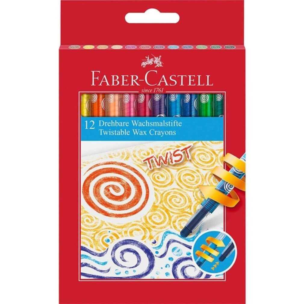 Faber-Castell Malstift 120003 - Drehbare Wachsmalkreiden, 12er Kartonetui