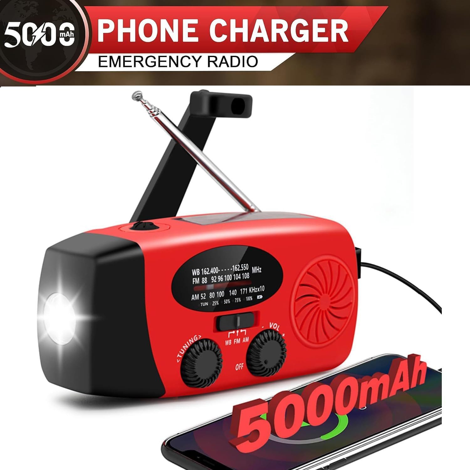 ibettertec Notfallradio, Solar Radio, Tragbares Radio, AM/FM/NOAA Kurbelradio Notfallradio (Led Taschenlampe, SOS-Alarm, handy ladefunktion, für Camping, Ourdoor)