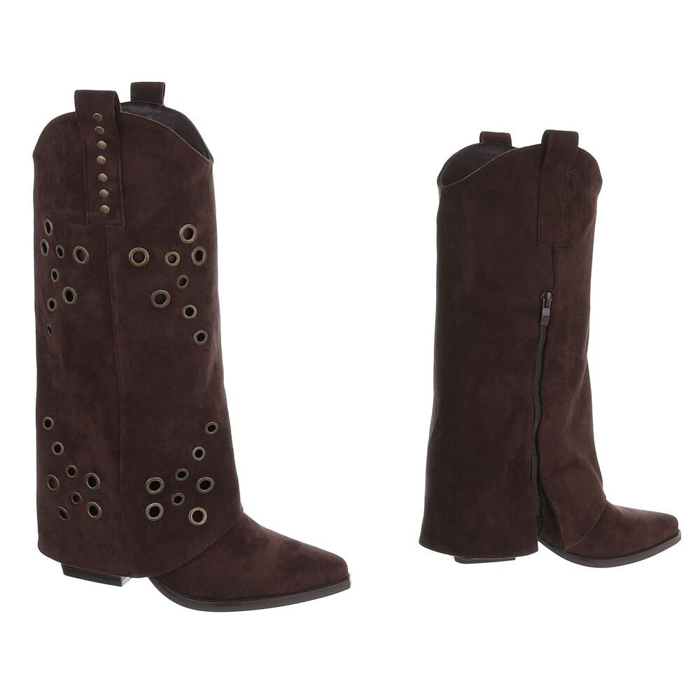 Ital-Design Modische Stiefel mit Metallösendetails für Damen Westernstiefel (91261263) Blockabsatz Stiefel in Dunkelbraun – Bild 4 von 5