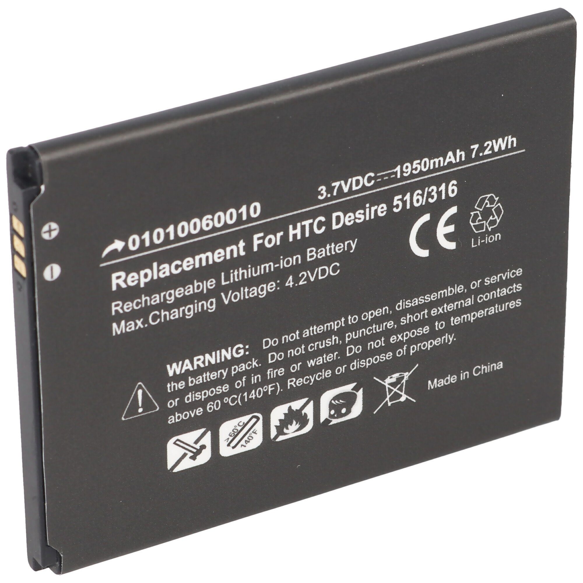 Akku passend für HTC Desire 516, 316, Li-Ion, 3,7V, 1950mAh, 7,2Wh Akku