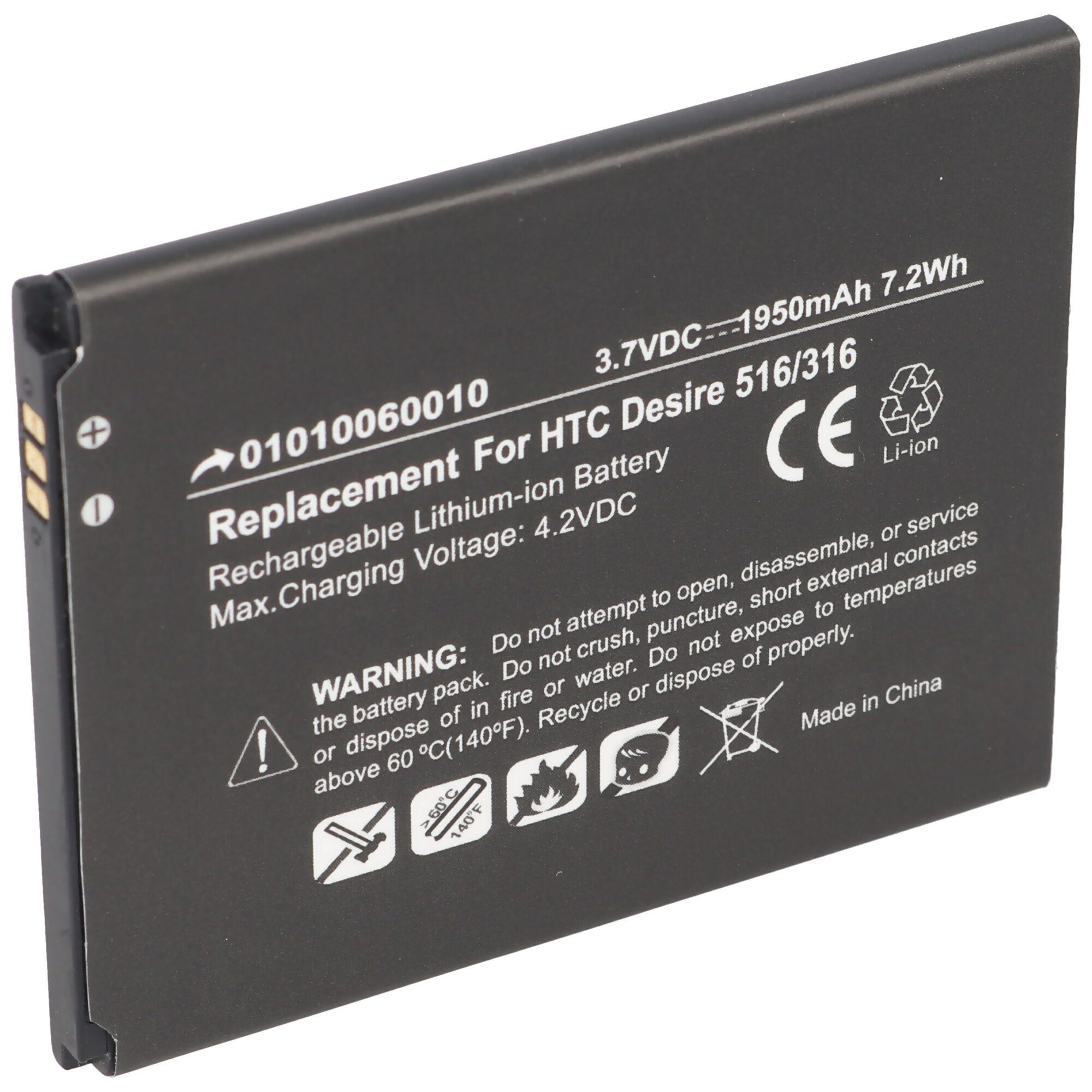 AccuCell Akku passend für HTC Desire 516, 316, Li-Ion, 3,7V, 1950mAh, 7,2Wh Akku 1950 mAh (3,7 V)