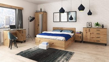 Beautysofa Holzbett P13 (mit Bettkasten, Liegefläche 160x200 cm), Bett mit Holzgestell, Lattenrost, loft / rustikal Stil