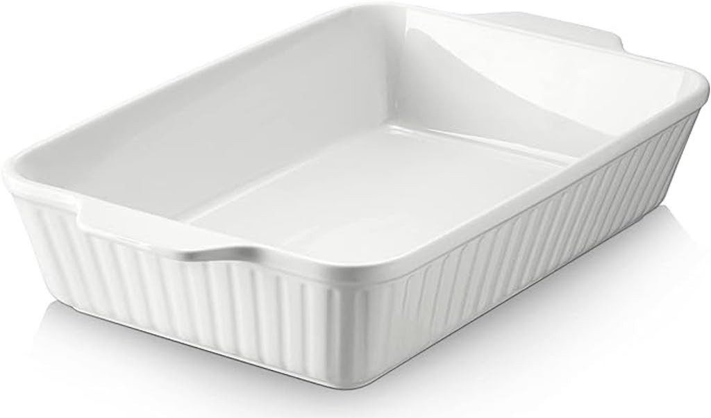Dowan Auflaufform Keramik-Auflaufform, große tiefe Auflaufform für den Ofen, 4L, Weiß